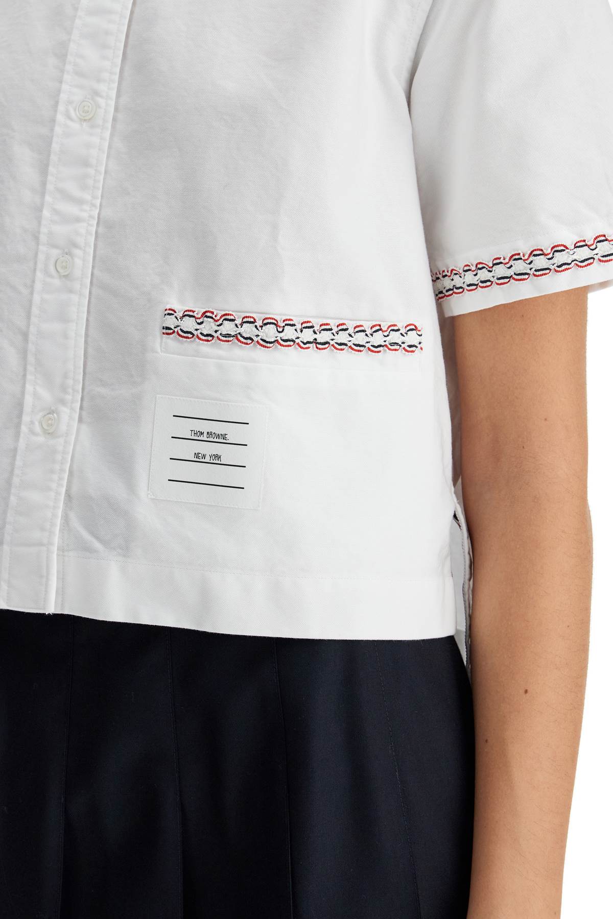 Thom Browne Women's Cropped Oxford Shirt with Tricolor Ribbon image 3