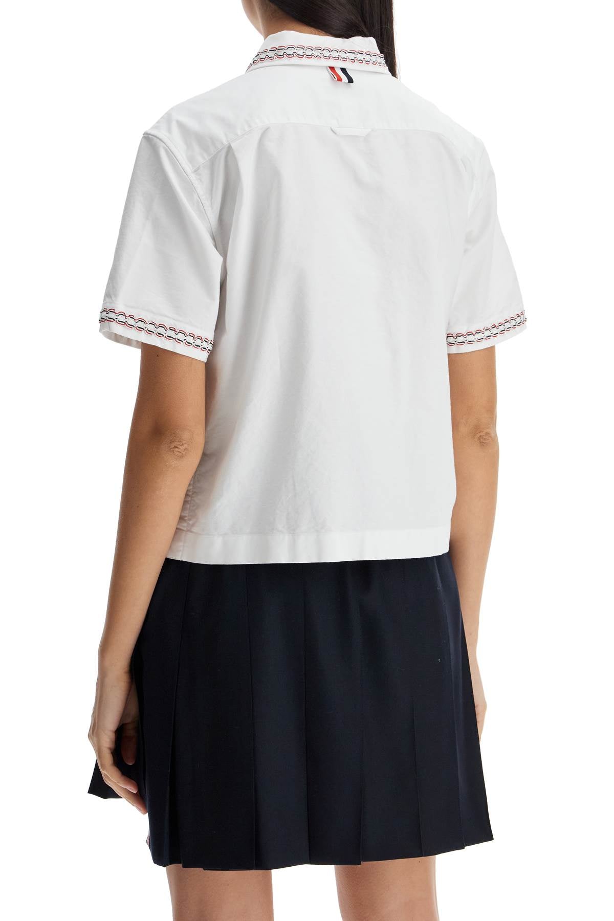 Thom Browne Women's Cropped Oxford Shirt with Tricolor Ribbon image 2