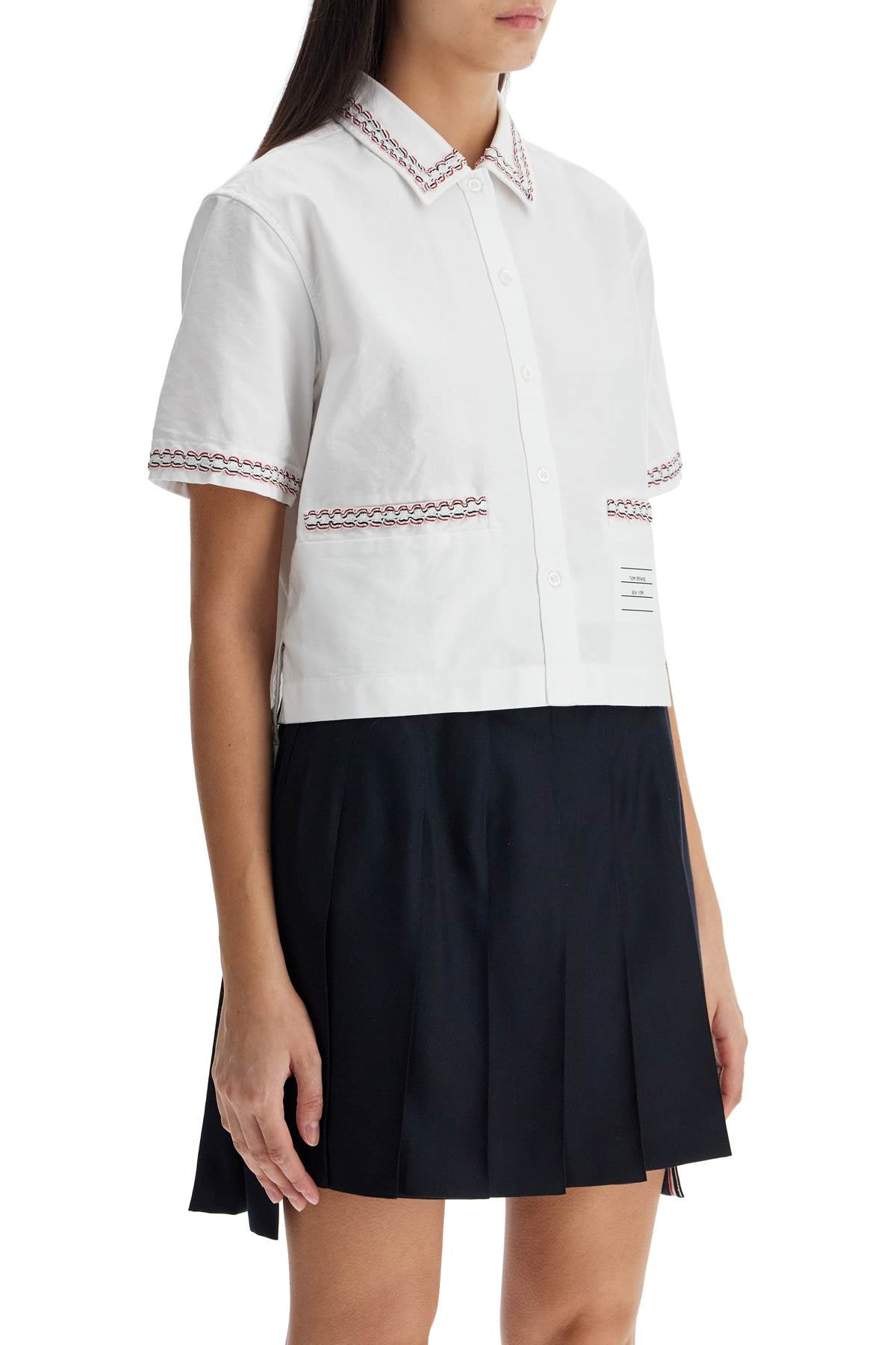 Thom Browne Women's Cropped Oxford Shirt with Tricolor Ribbon image 1