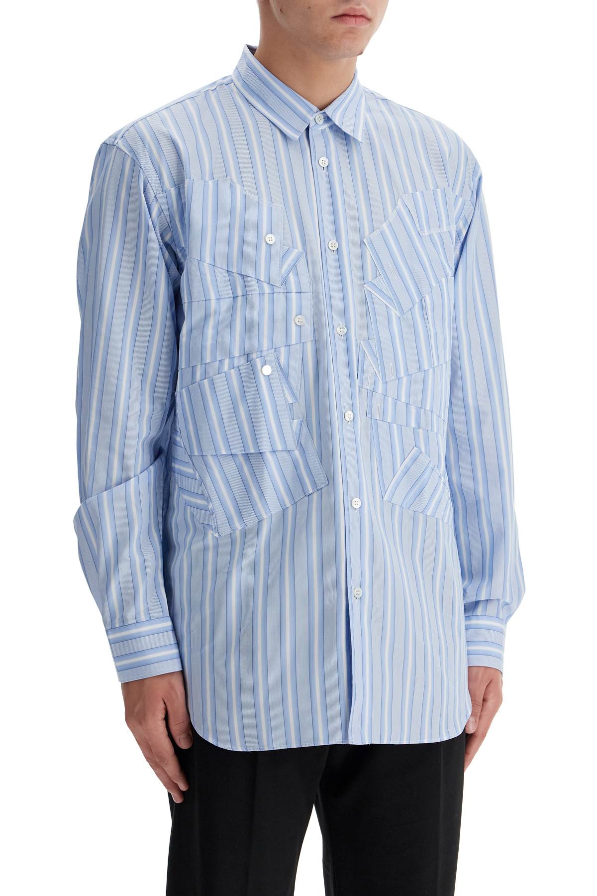 Comme des Garcons Shirt: Striped Cotton Poplin with Appliqué image 1