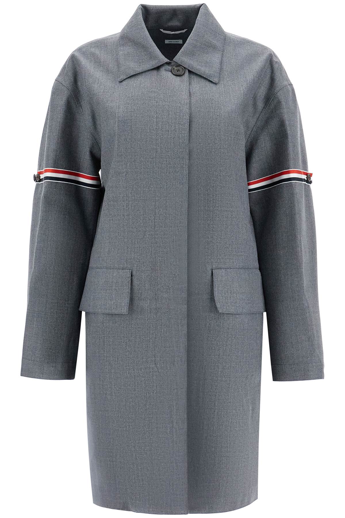 Thom Browne Waterproof Technical Wool Coat with Signature RWB Stripes image 0