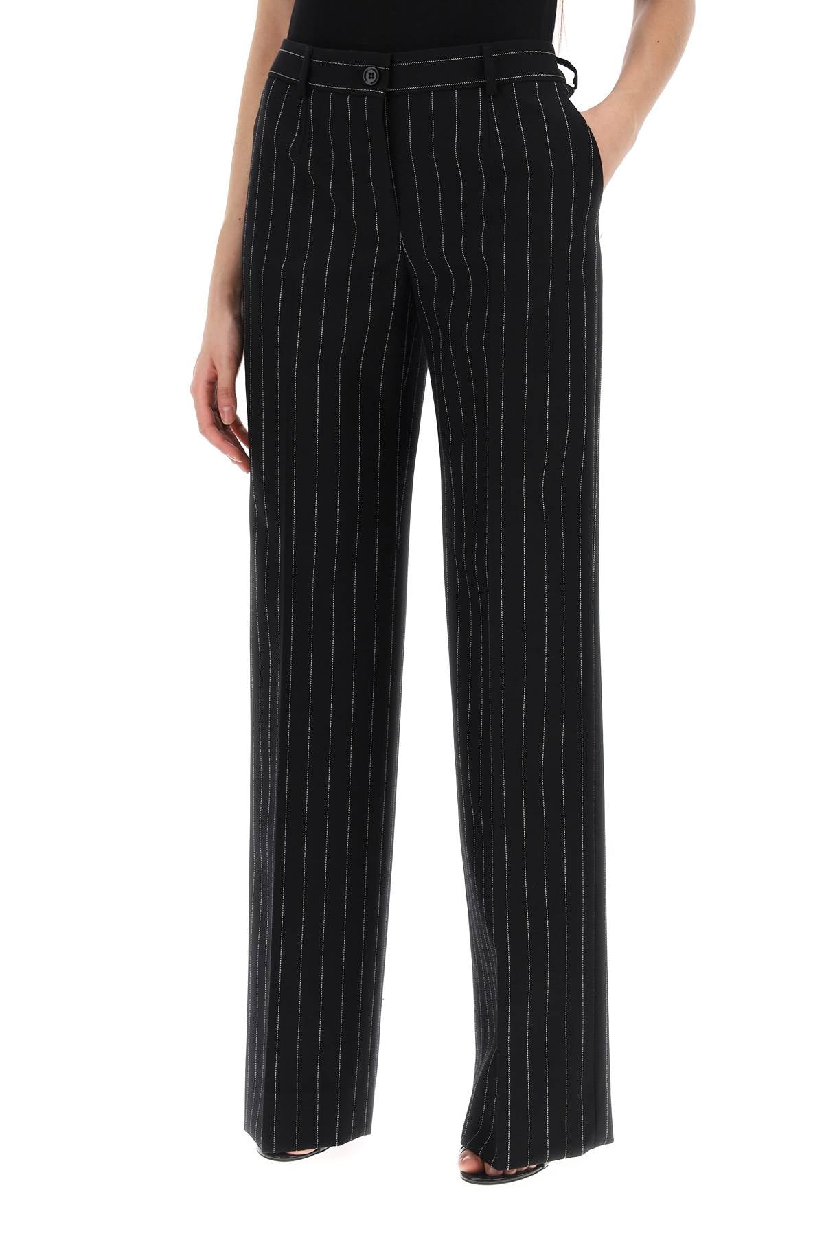 Dolce & Gabbana Women's Striped Flare Leg Wool Trousers image 3