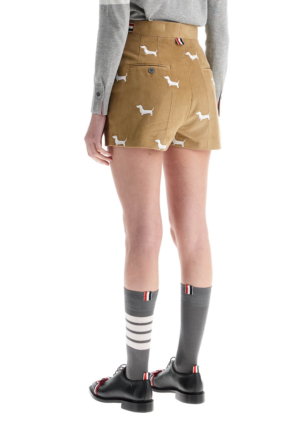 Thom Browne khaki corduroy shorts with white dog pattern image 2