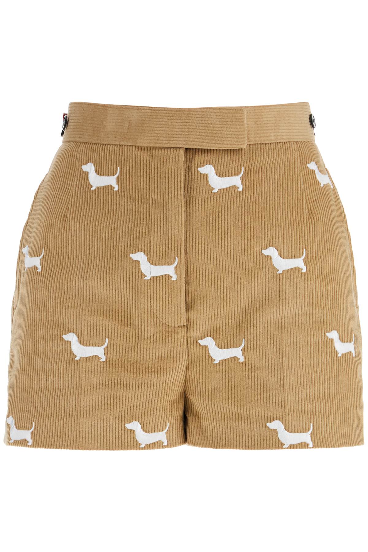 Thom Browne khaki corduroy shorts with white dog pattern image 0