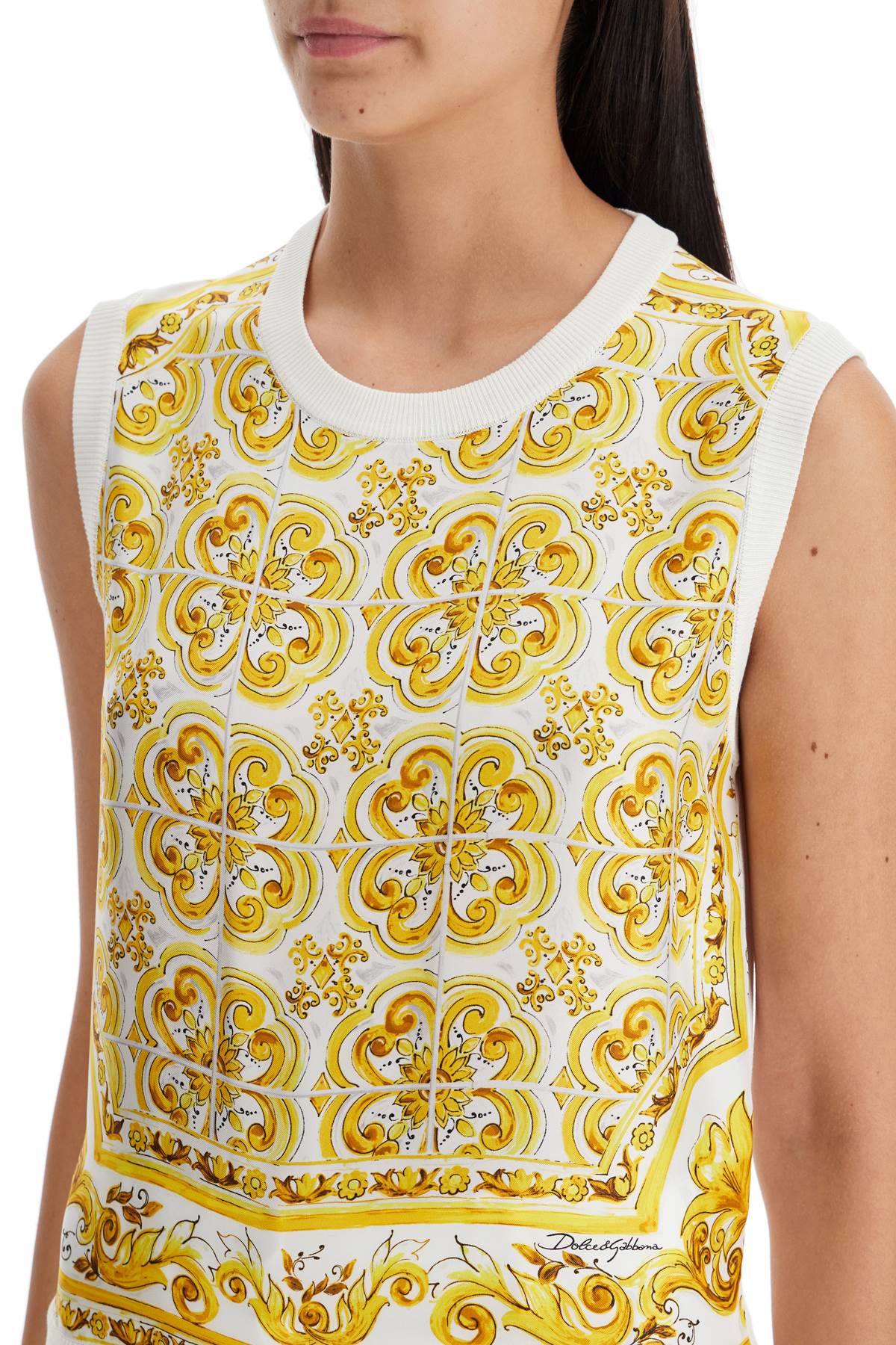 Dolce & Gabbana Silk Sleeveless Top with Maiolica Print image 3