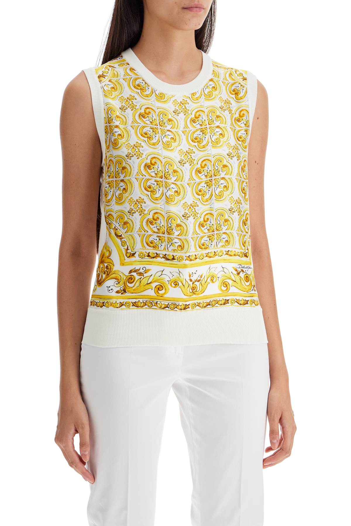 Dolce & Gabbana Silk Sleeveless Top with Maiolica Print image 1