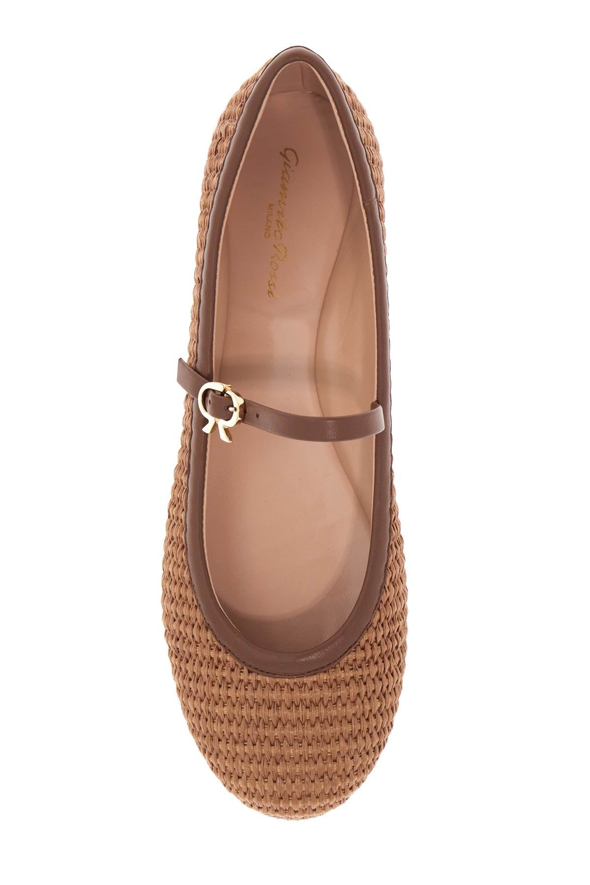 Gianvito Rossi Carla Raffia Ballerina Flats with Ribbon Buckle image 1