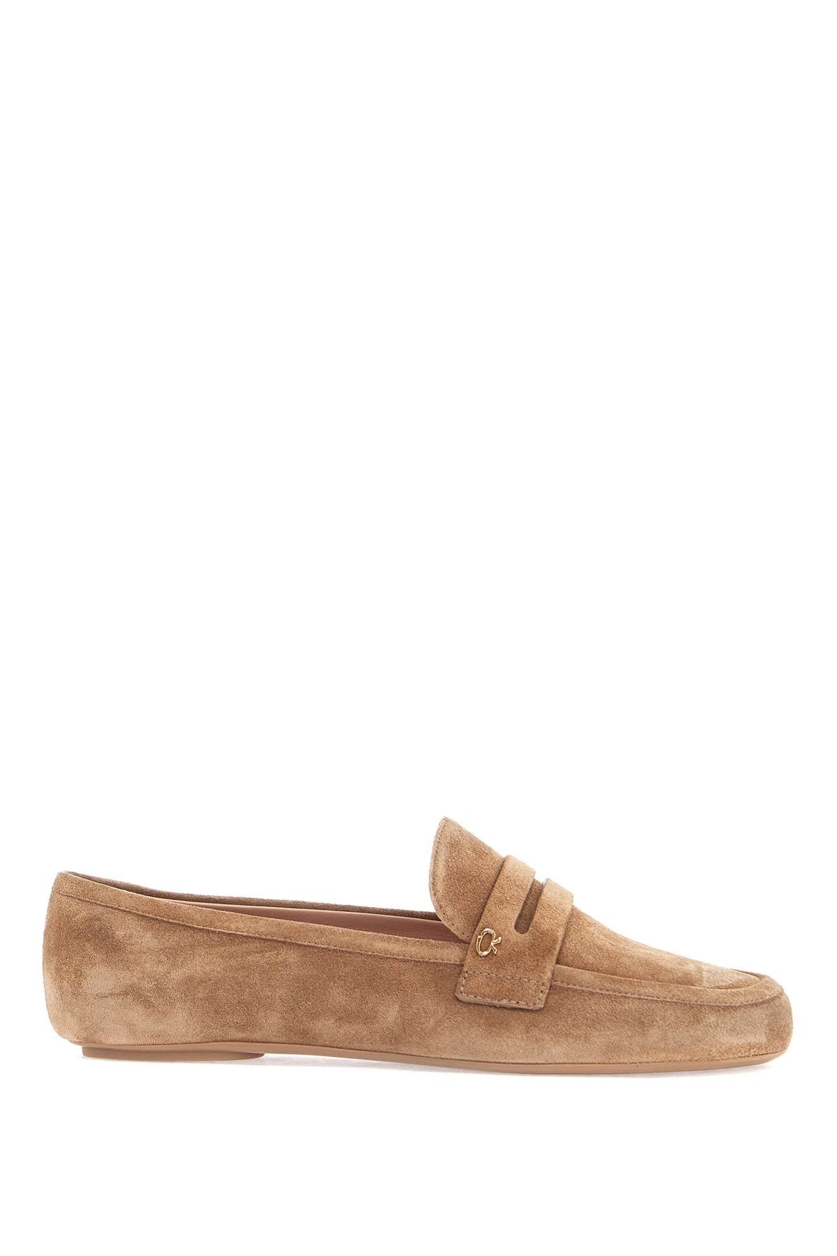 Gianvito Rossi Giorgia Suede Leather Loafers with Golden Ribbon Detail image 0