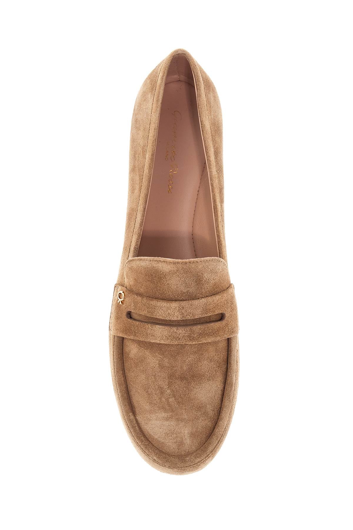 Gianvito Rossi Giorgia Suede Leather Loafers with Golden Ribbon Detail image 1