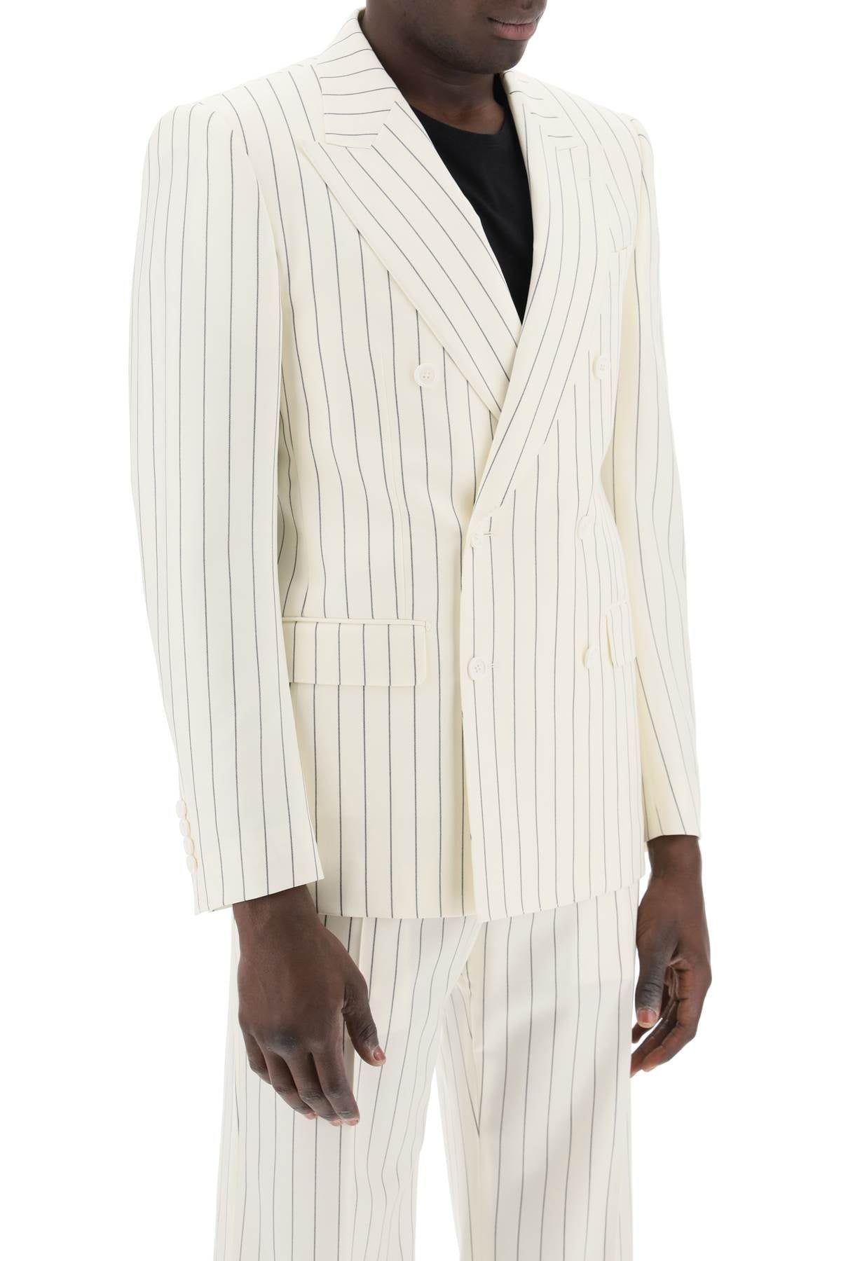 Dolce & Gabbana Double-Breasted Pinstripe Wool and Silk Crepe Jacket image 1