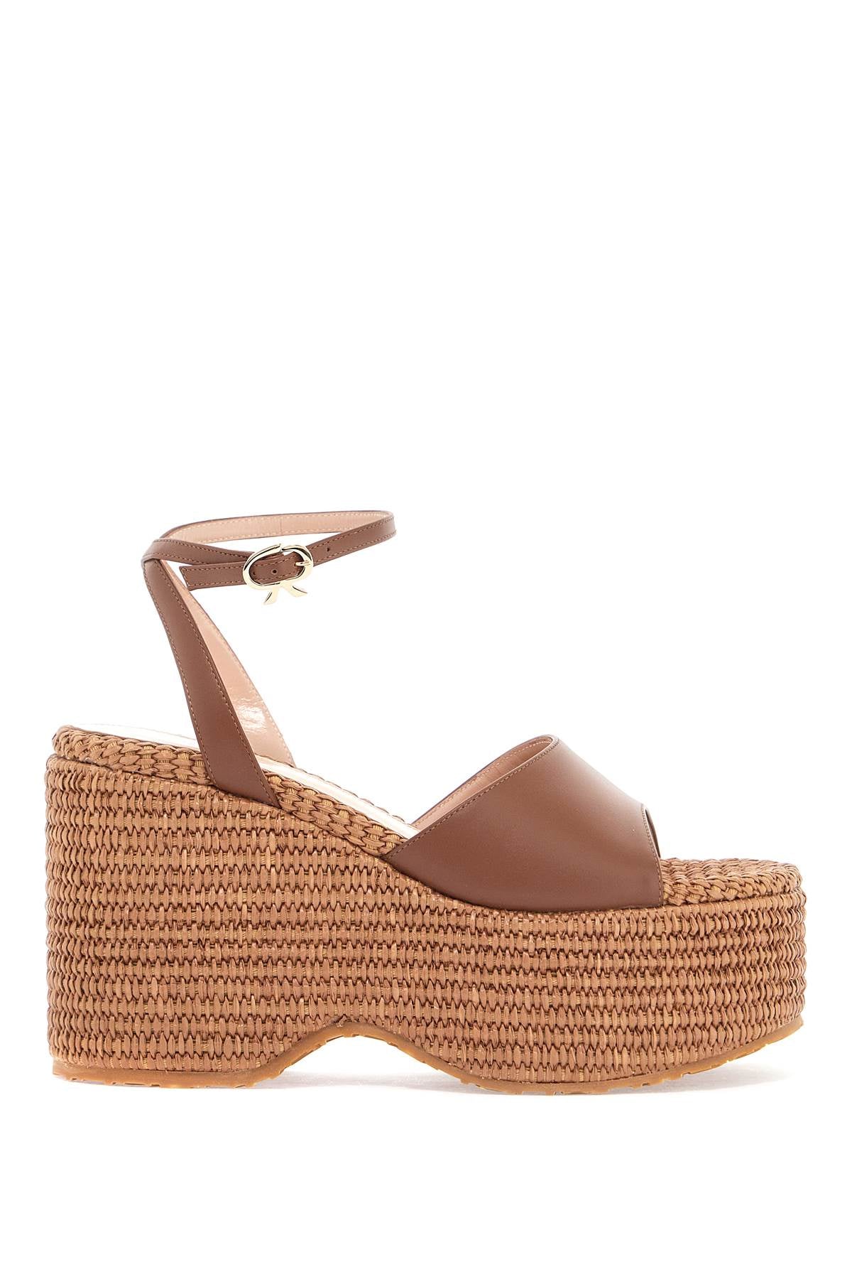 Gianvito Rossi Thalia Leather Wedge Sandals with Ribbon Buckle image 0