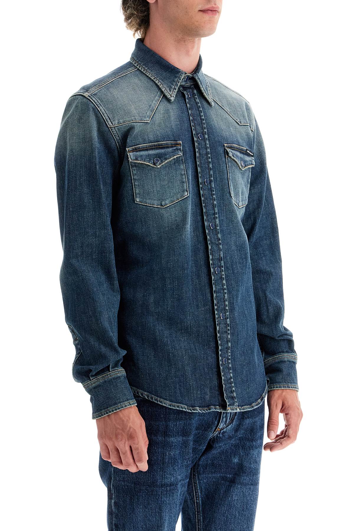 Dolce & Gabbana Denim Stretch Shirt for Men - Slim Fit, Western Inspired image 1