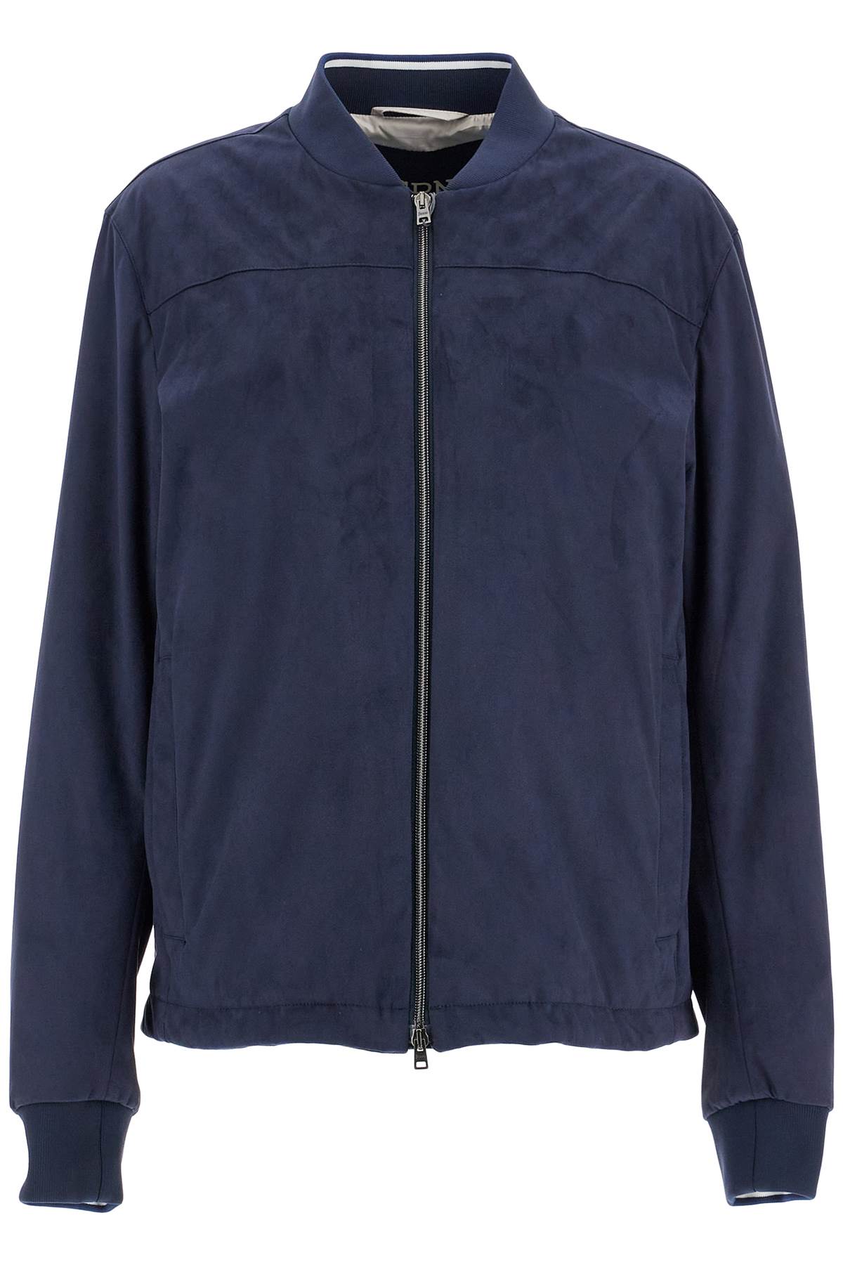 HERNO dark blue suede bomber with mandarin collar image 0