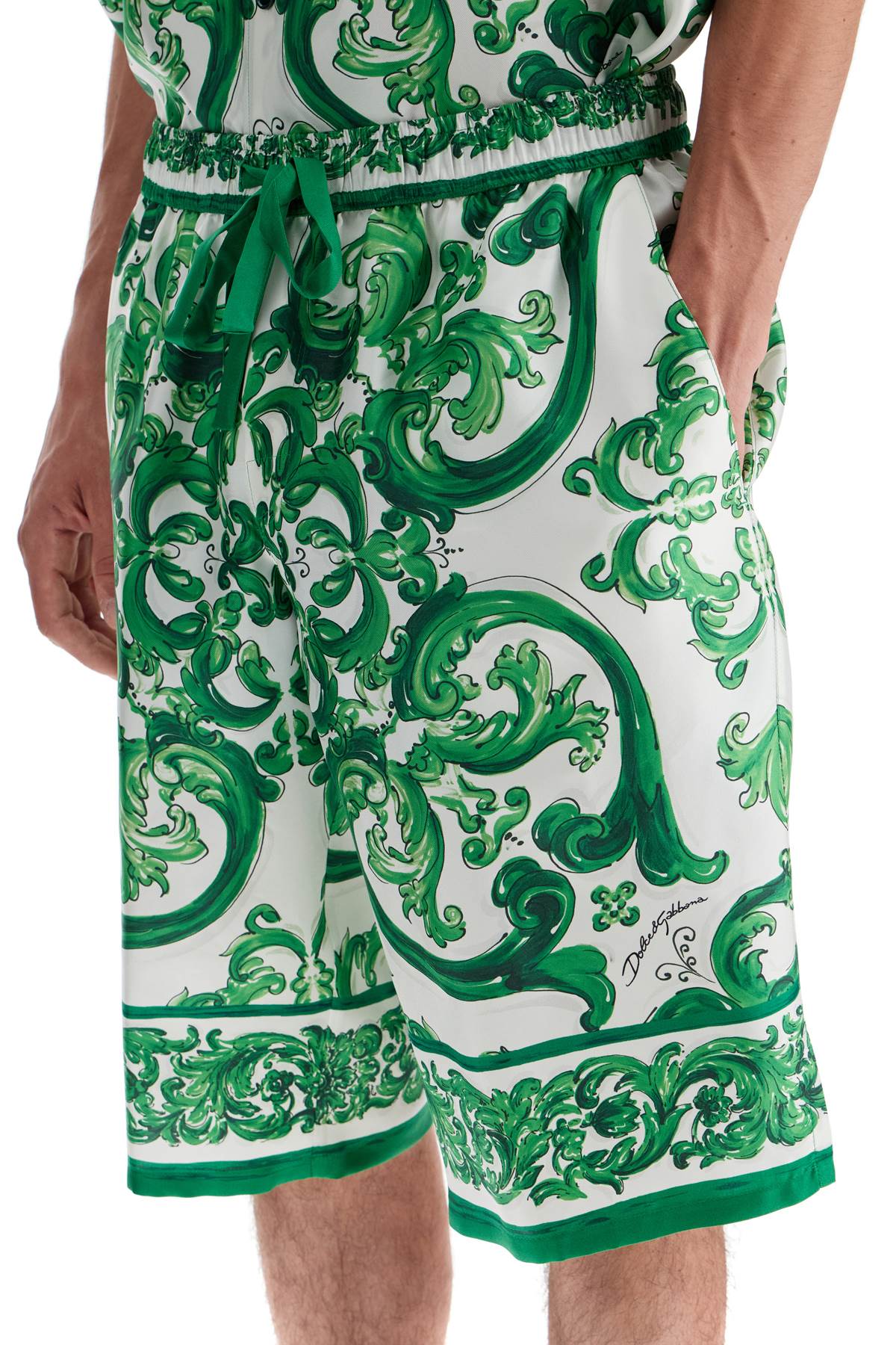 Dolce & Gabbana Maiolica Print Silk Bermuda Shorts image 3