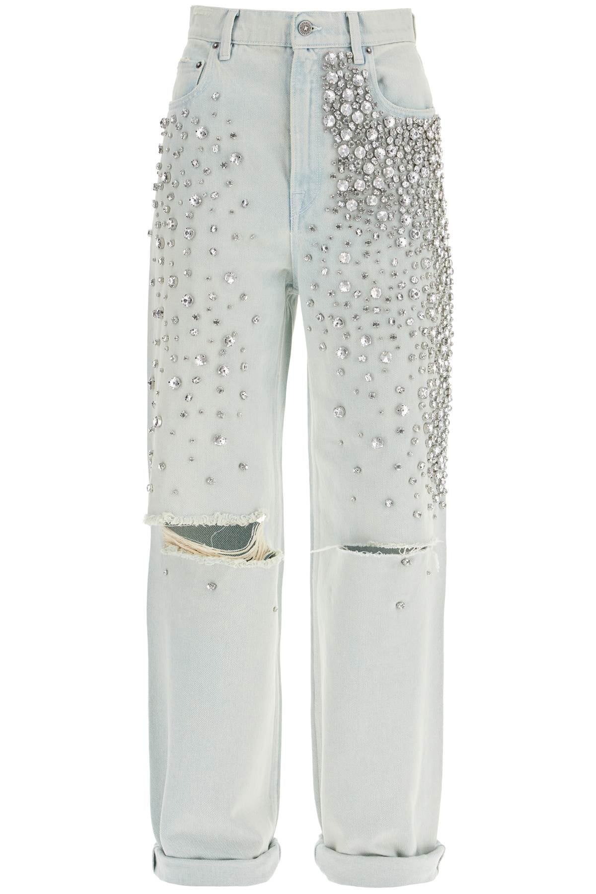 Golden Goose light blue cotton jeans with crystal stones image 0