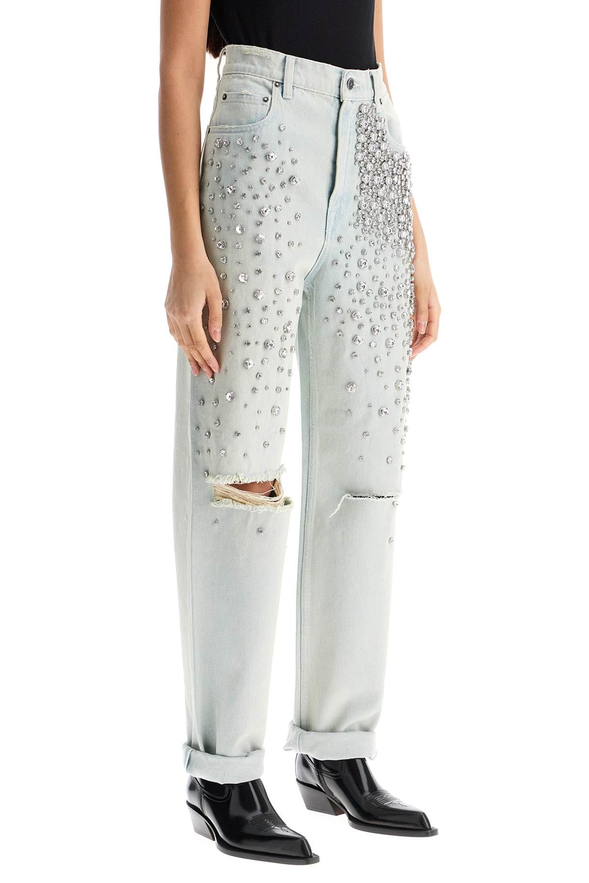 Golden Goose light blue cotton jeans with crystal stones image 1