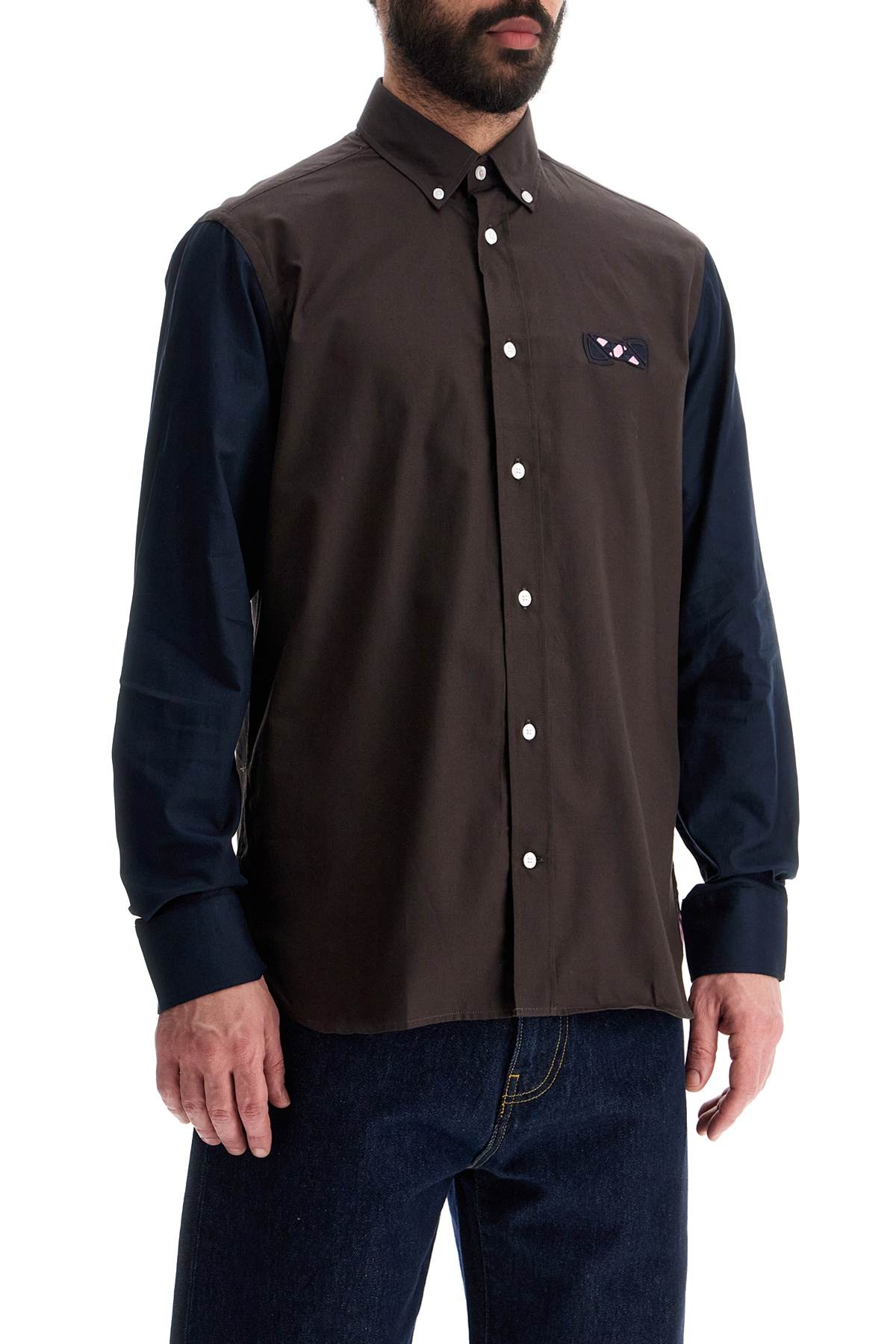 EDEN PARK men's brown and blue patterned long sleeve cotton shirt image 1