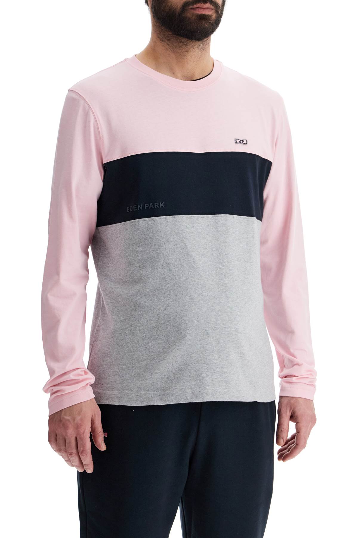 EDEN PARK long sleeve crew neck t-shirt in pink*** blue*** and gray cotton image 1