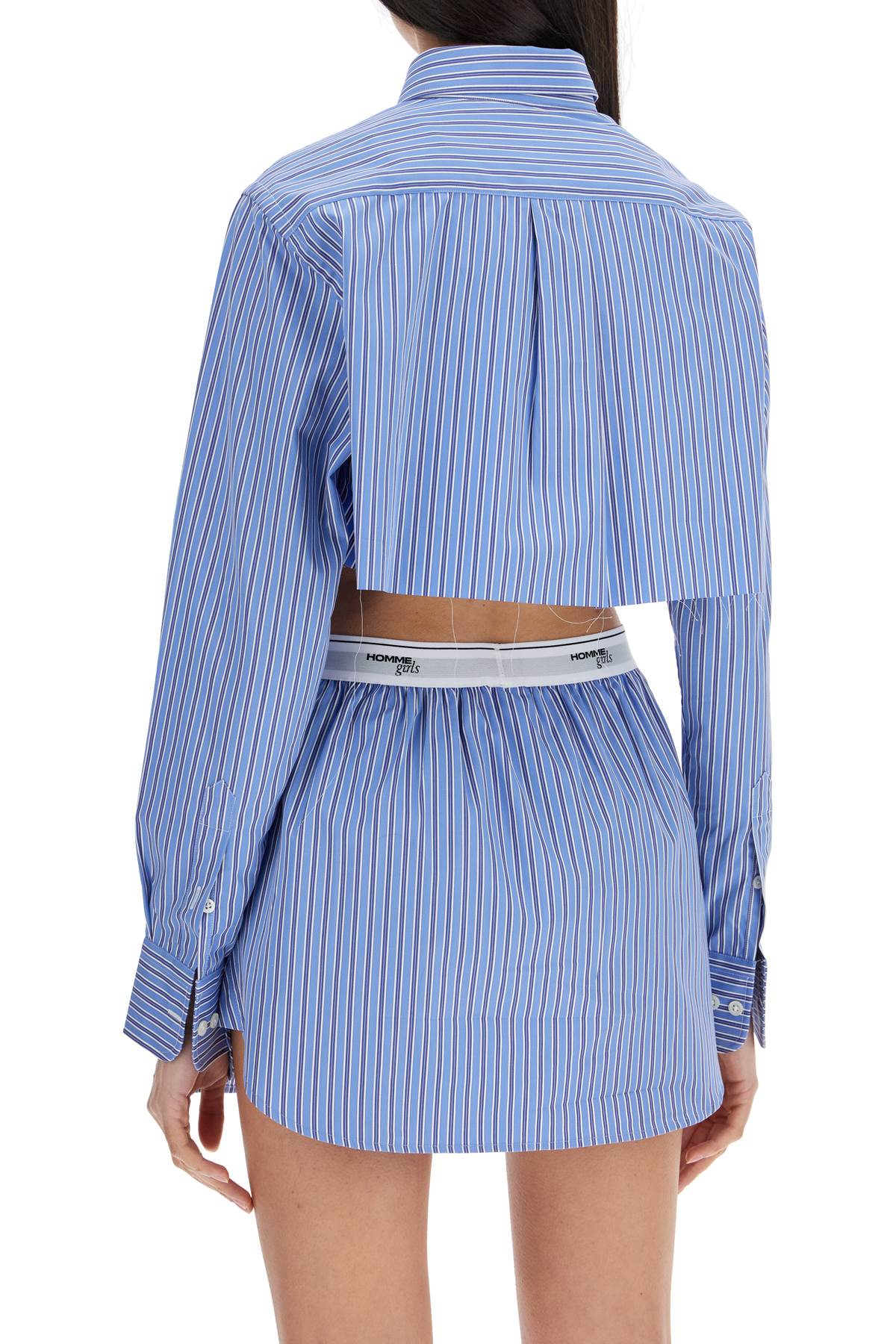 Homme Girls super cropped blue striped cotton shirt image 2