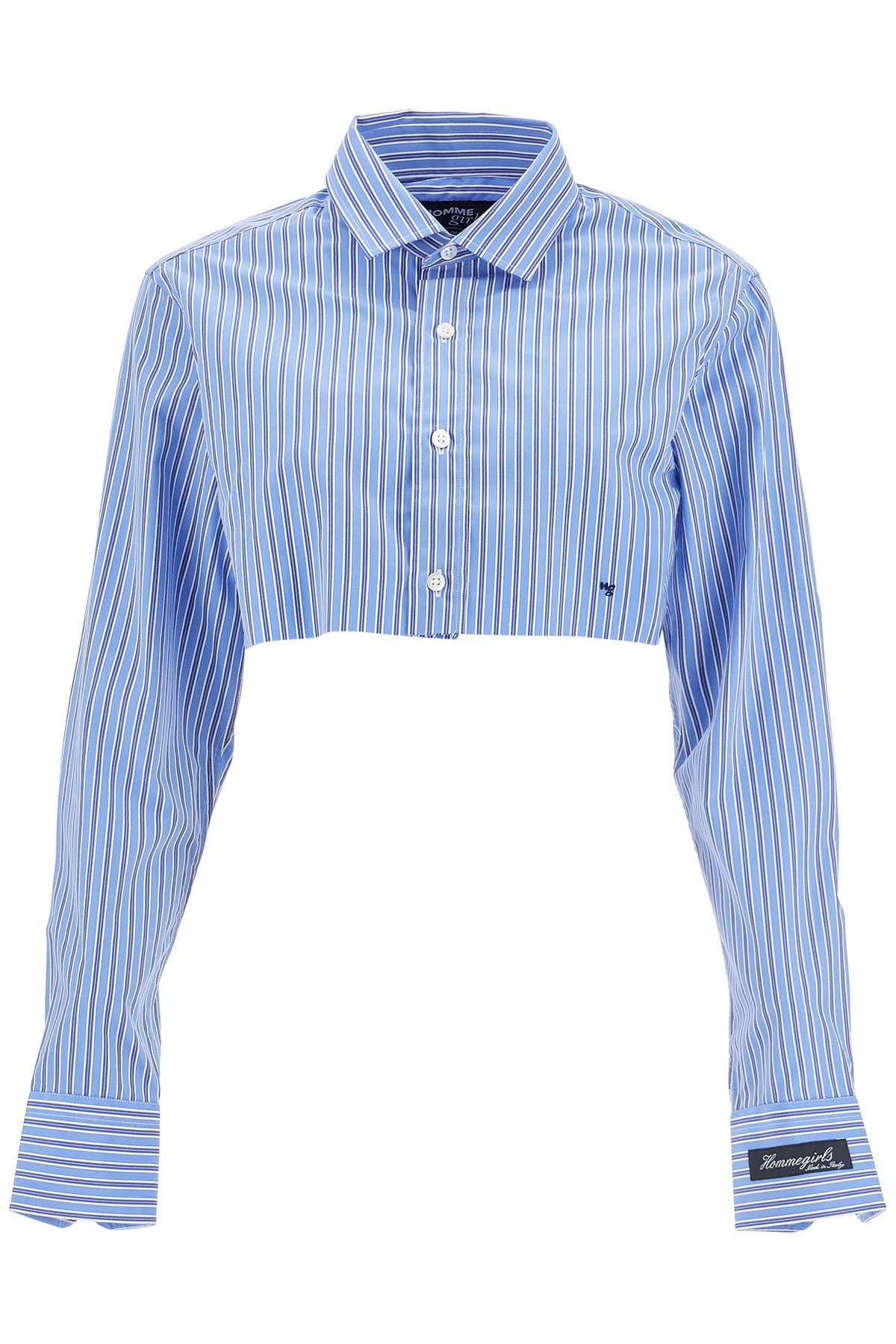 Homme Girls super cropped blue striped cotton shirt image 0