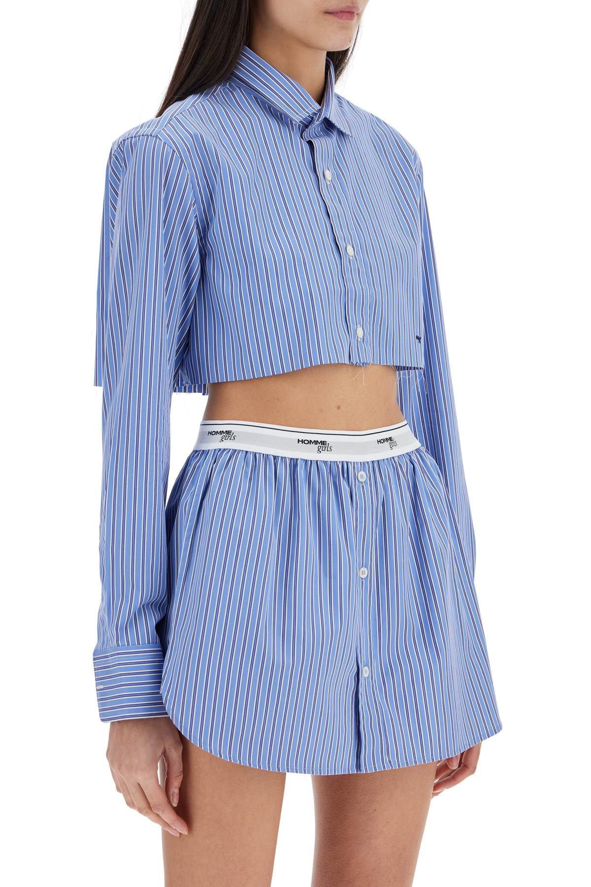 Homme Girls super cropped blue striped cotton shirt image 1