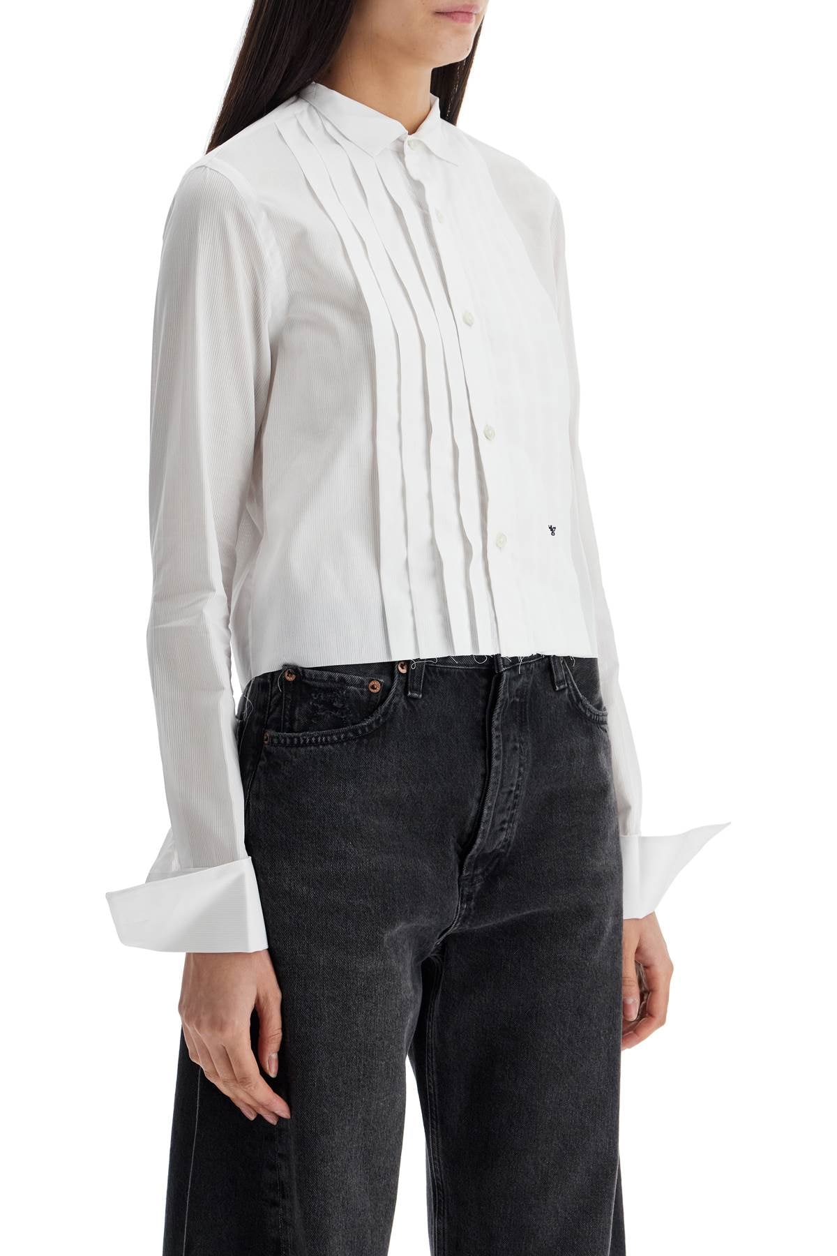 Homme Girls white cropped tuxedo shirt with wide neckline image 1