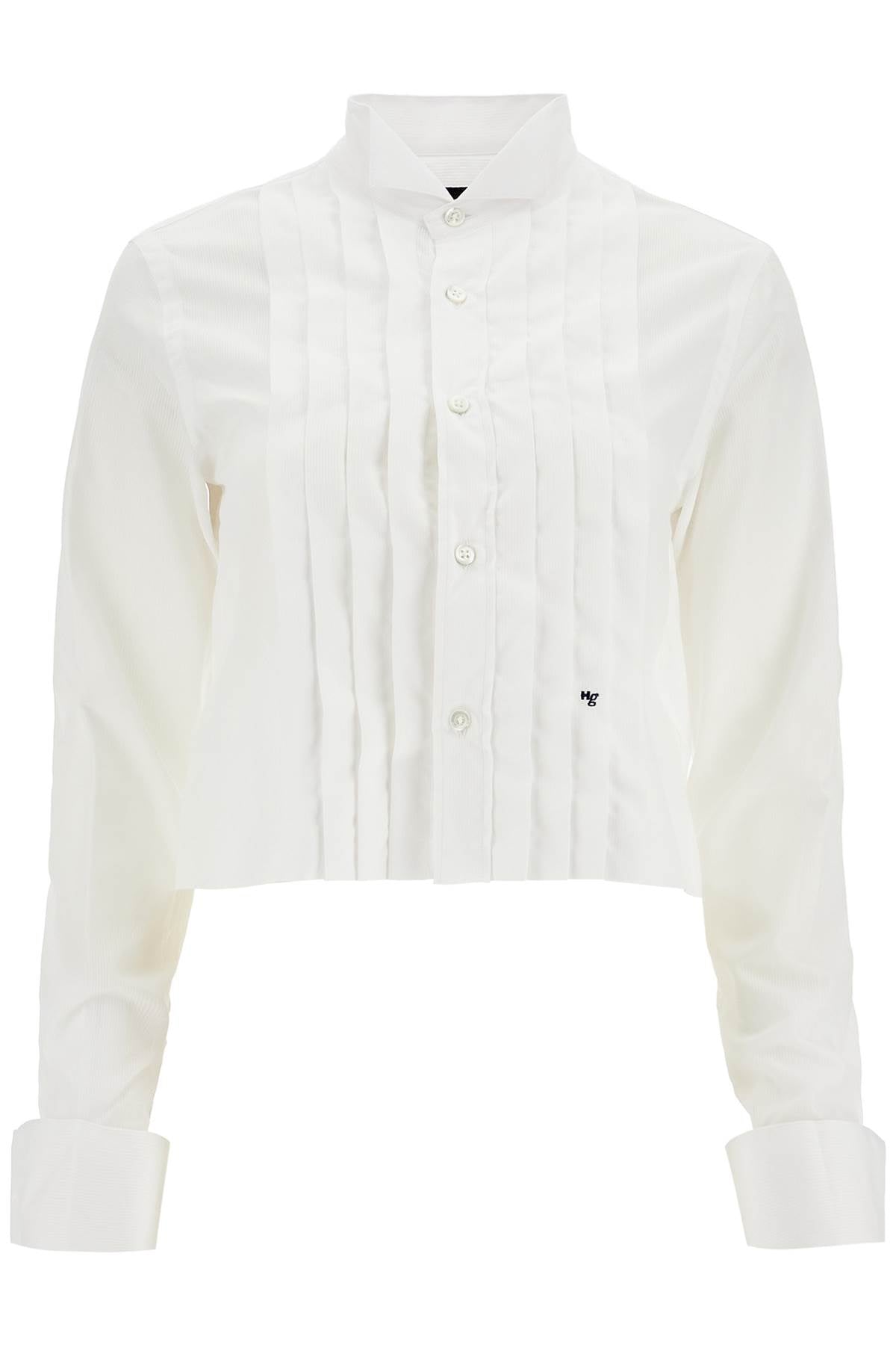 Homme Girls white cropped tuxedo shirt with wide neckline image 0