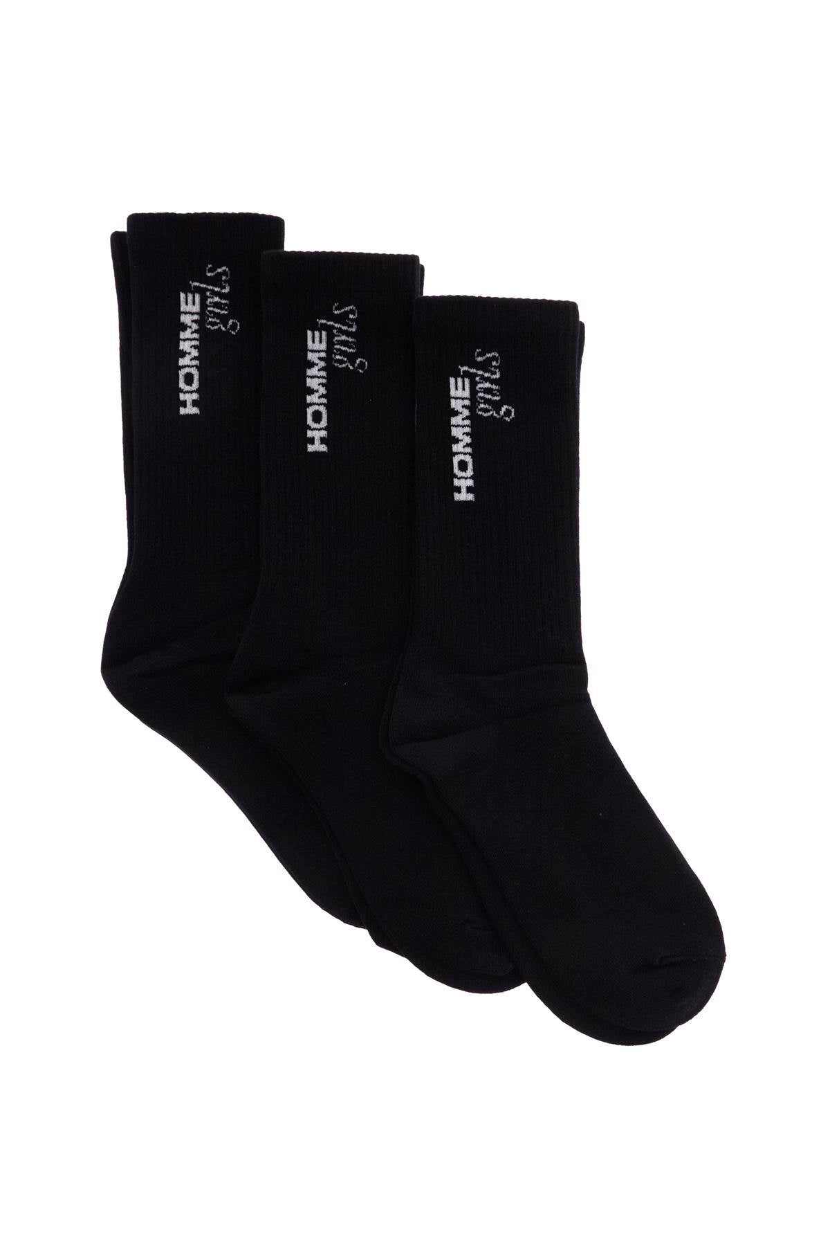 Homme Girls black medium cotton socks pack of 3 with embroidered logo image 0