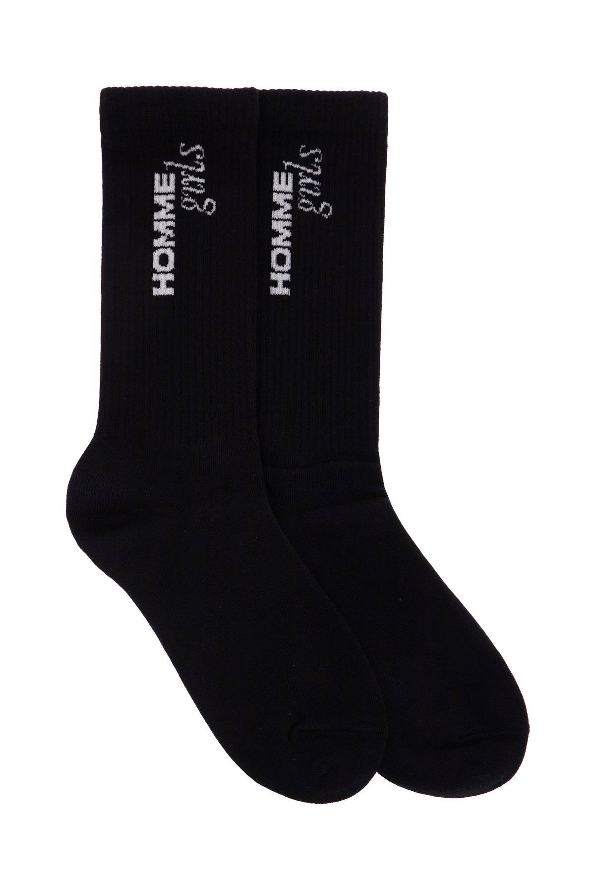 Homme Girls black medium cotton socks pack of 3 with embroidered logo image 1