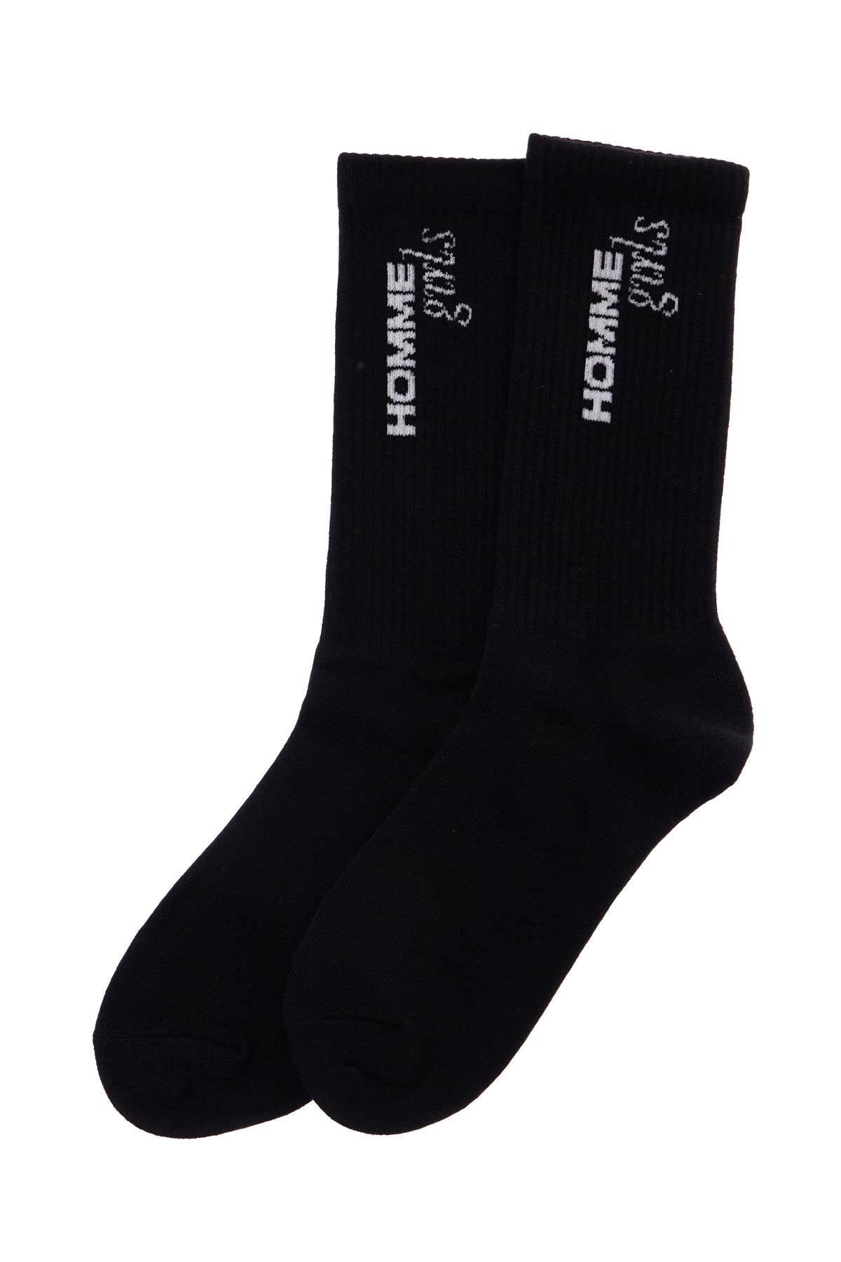 Homme Girls black medium cotton socks pack of 3 with embroidered logo image 2