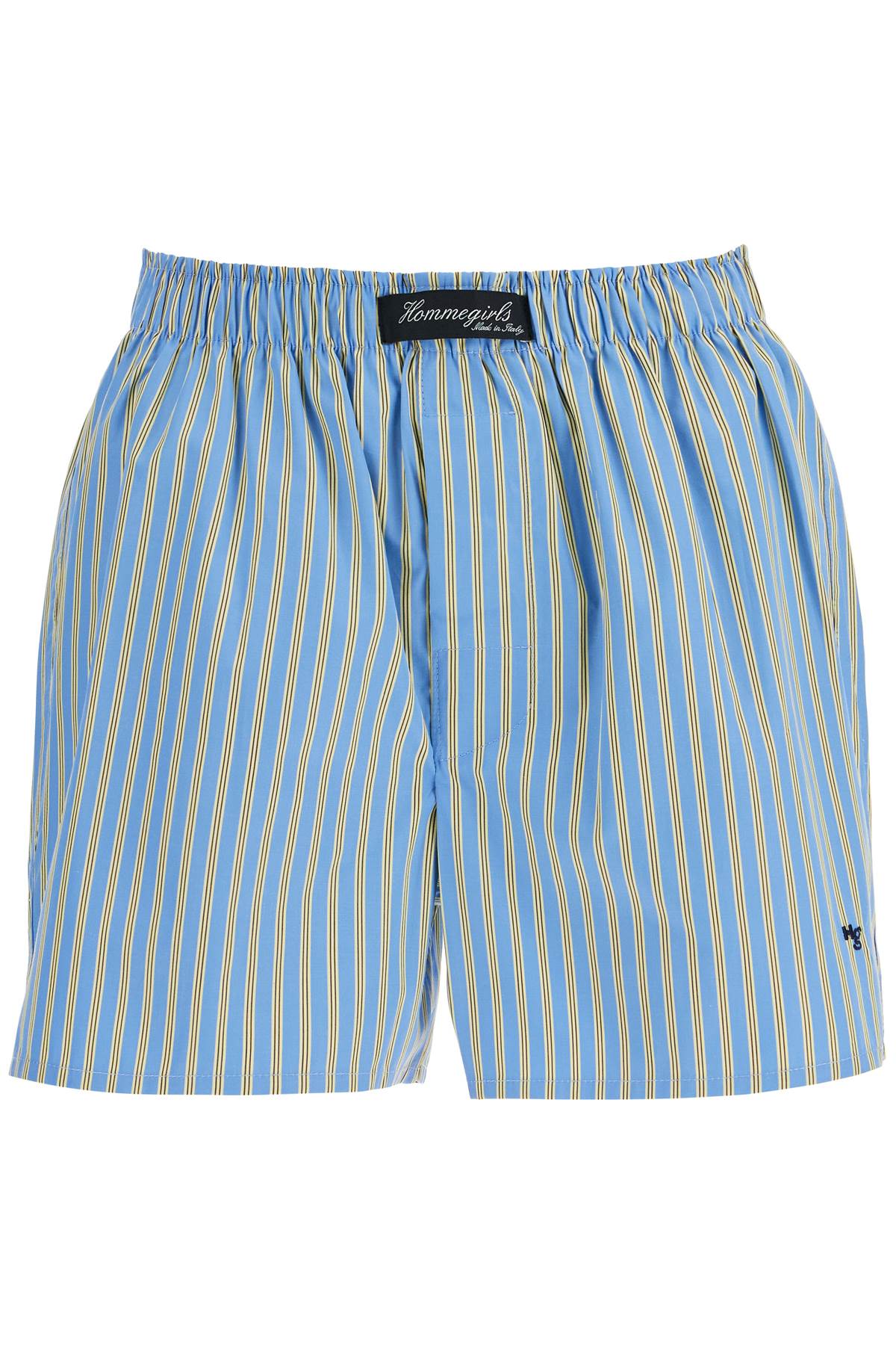 Homme Girls blue cotton boxer shorts with vertical yellow stripes image 0