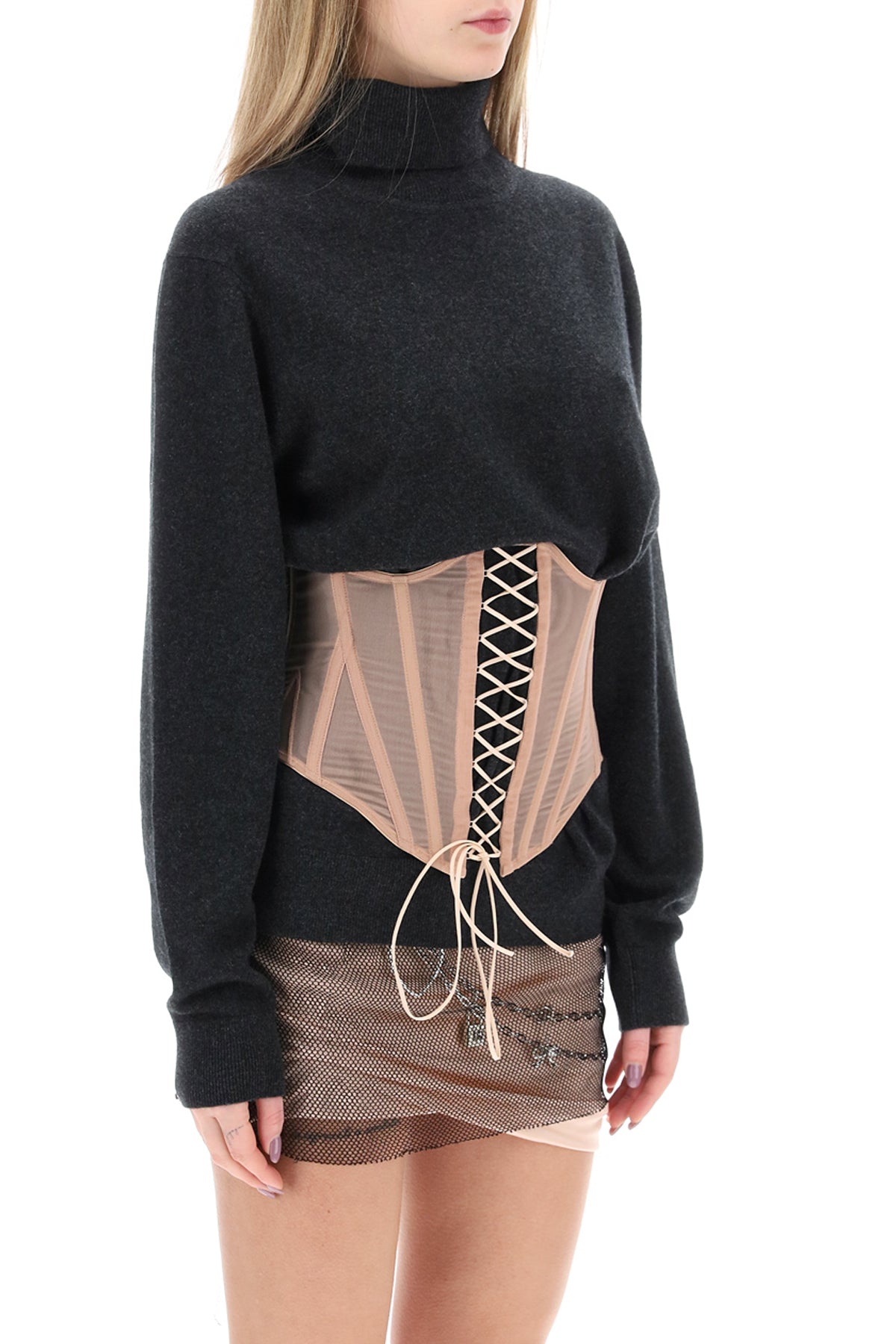 Dilara Findikoglu Ribbed Wool & Cashmere Sweater with Corset image 1