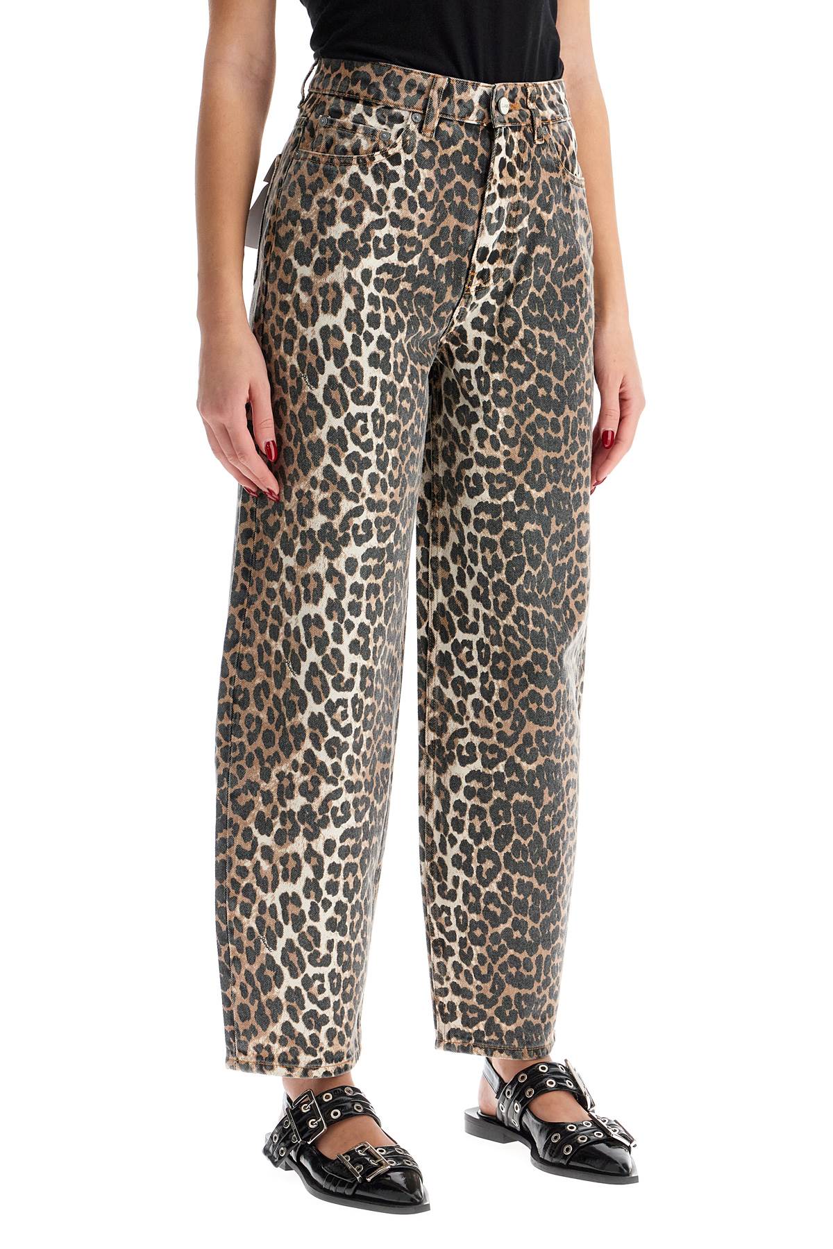 Ganni Leopard Print Barrel Jeans: Wide Leg, Organic Cotton image 1