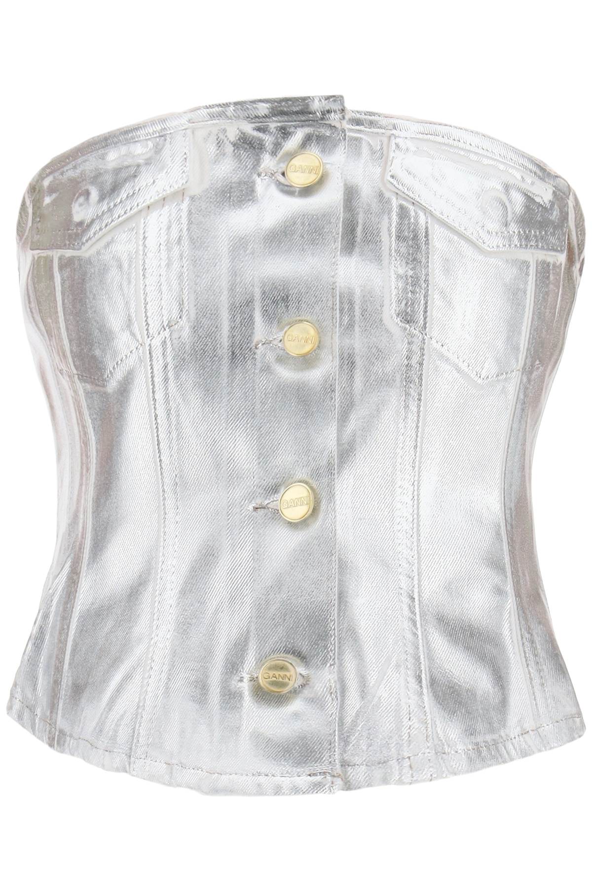 Ganni bustier top in foil denim image 0