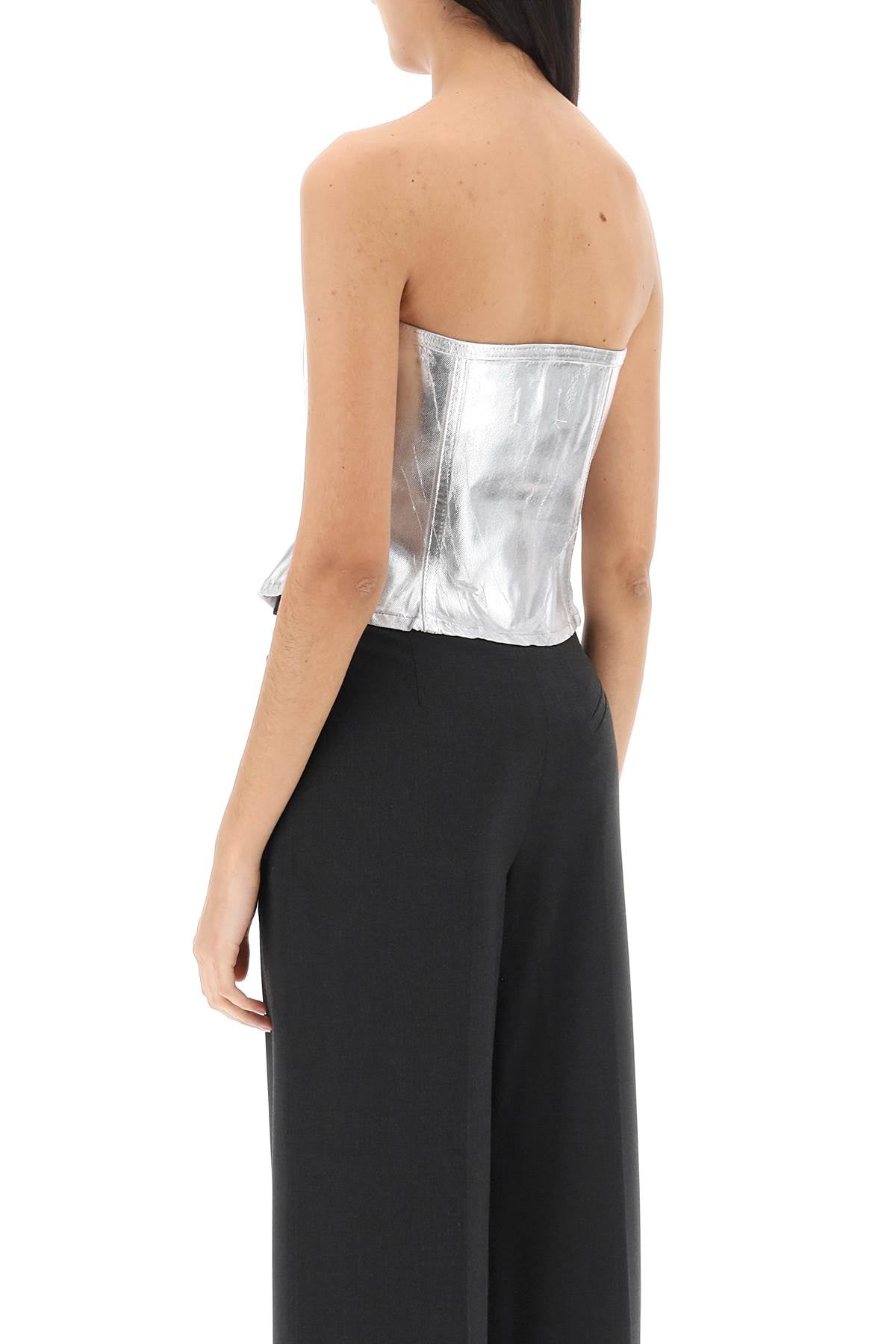 Ganni bustier top in foil denim image 2