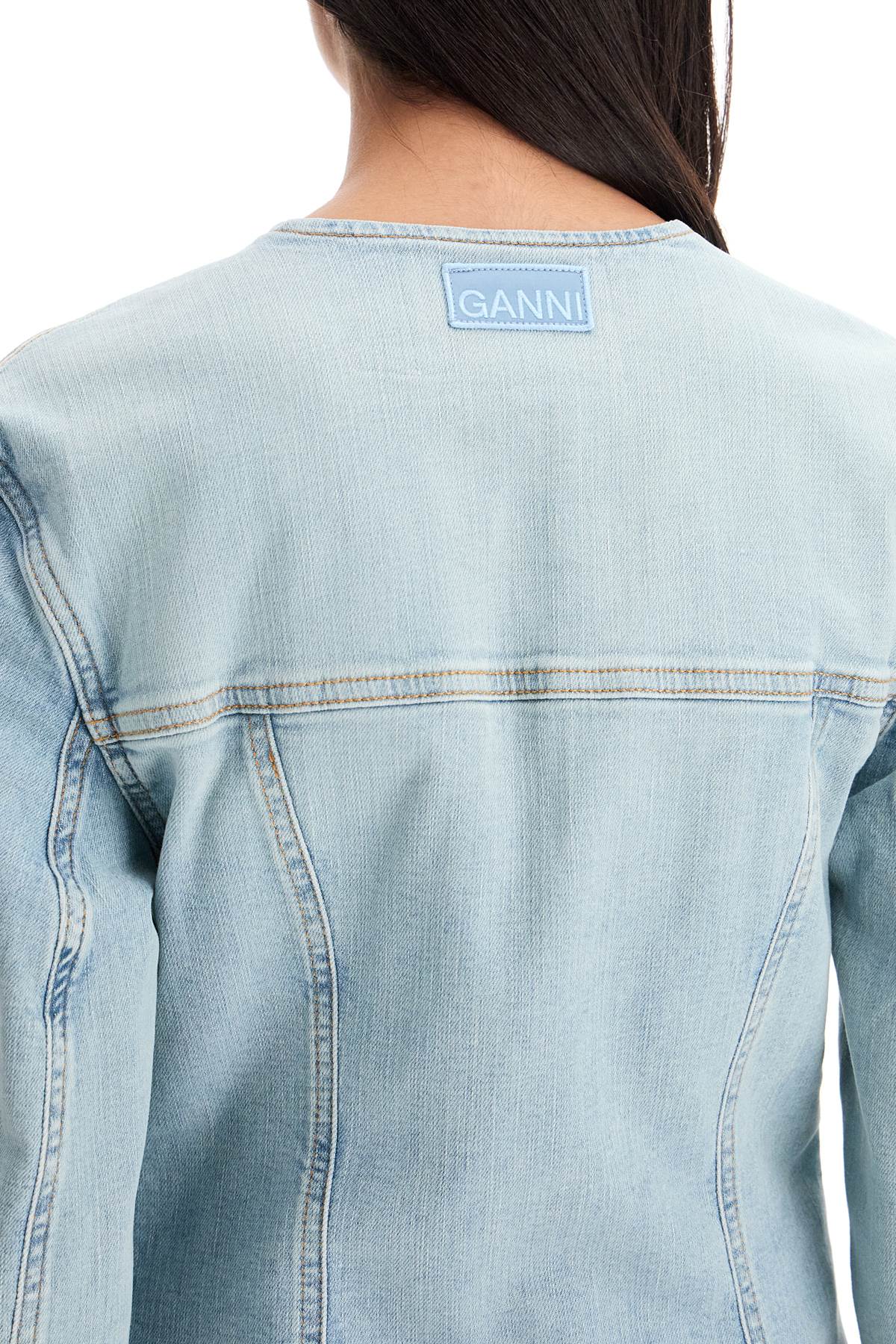 Ganni slim fit denim stretch blazer for a image 3