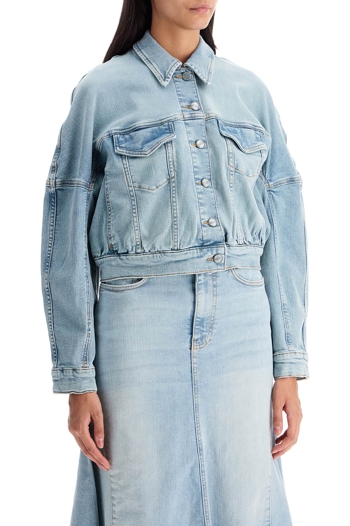 Ganni stretch denim bomber jacket in 8 image 1