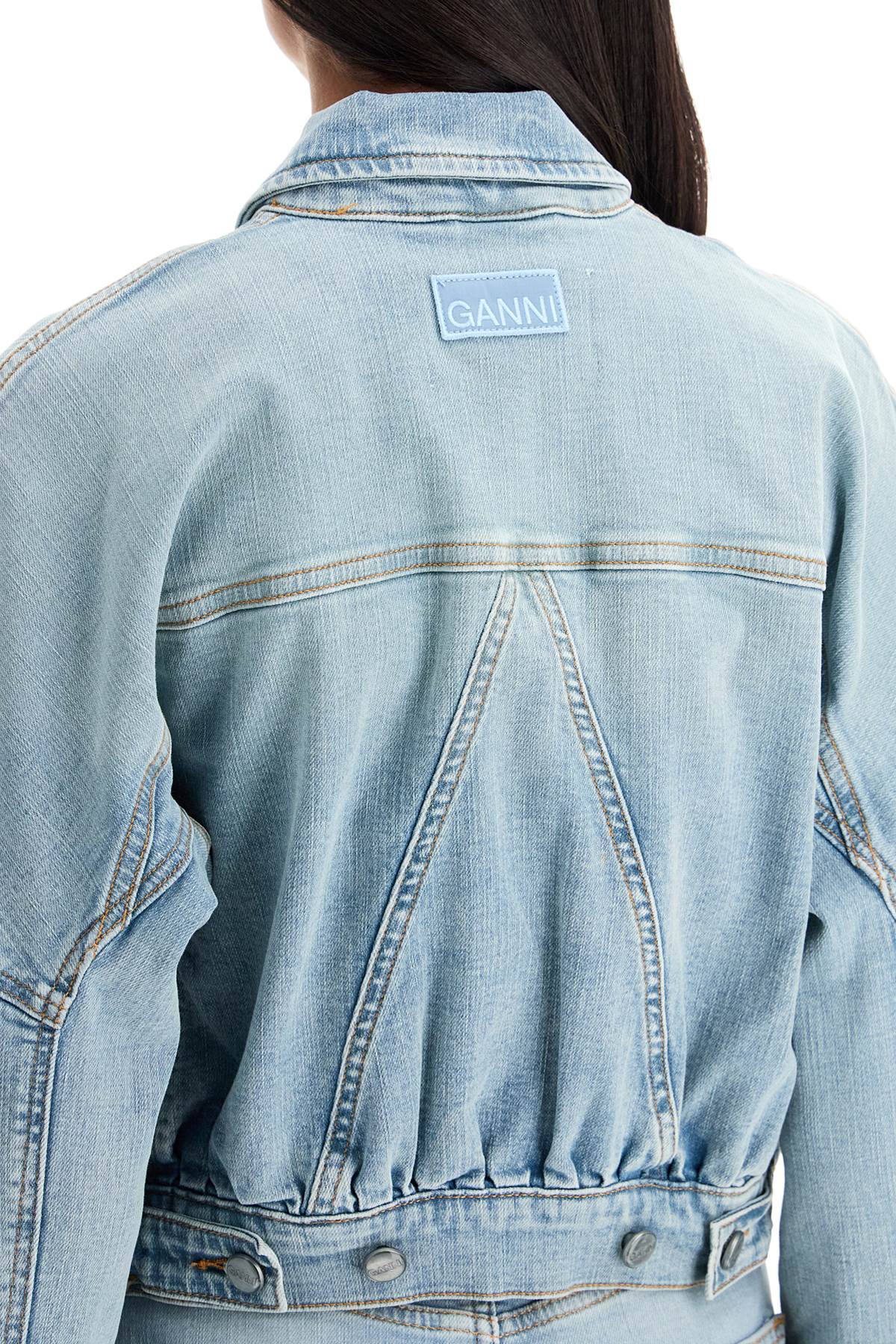 Ganni stretch denim bomber jacket in 8 image 3