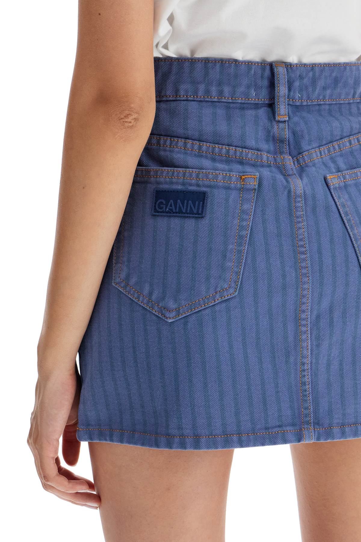 Ganni Striped Overdyed Denim Mini Skirt image 3