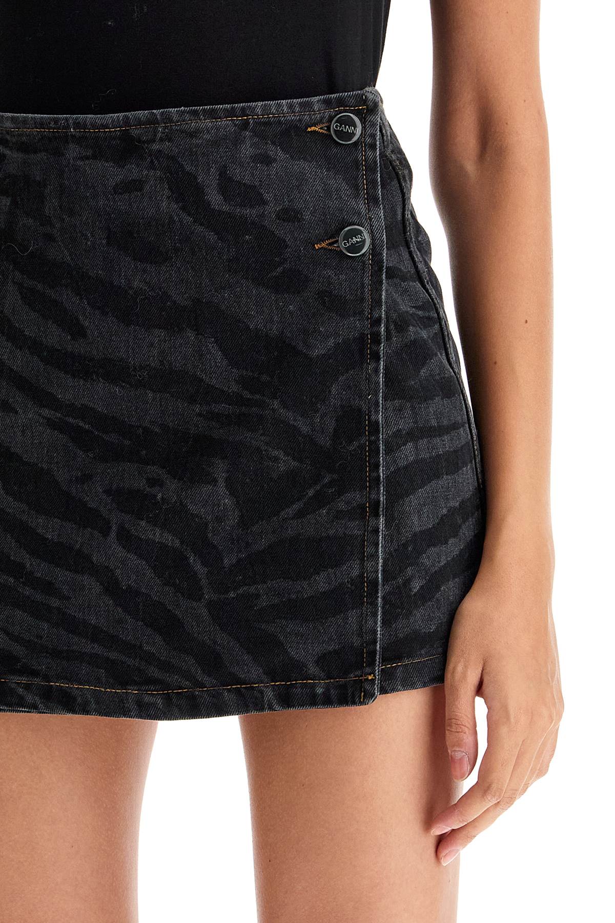 Ganni Animal Print Laser-Cut Denim Mini Skirt image 3