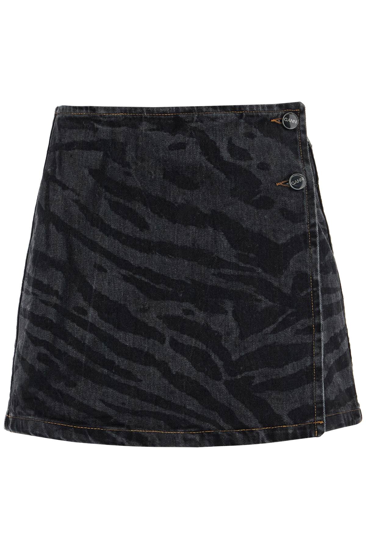 Ganni Animal Print Laser-Cut Denim Mini Skirt image 0