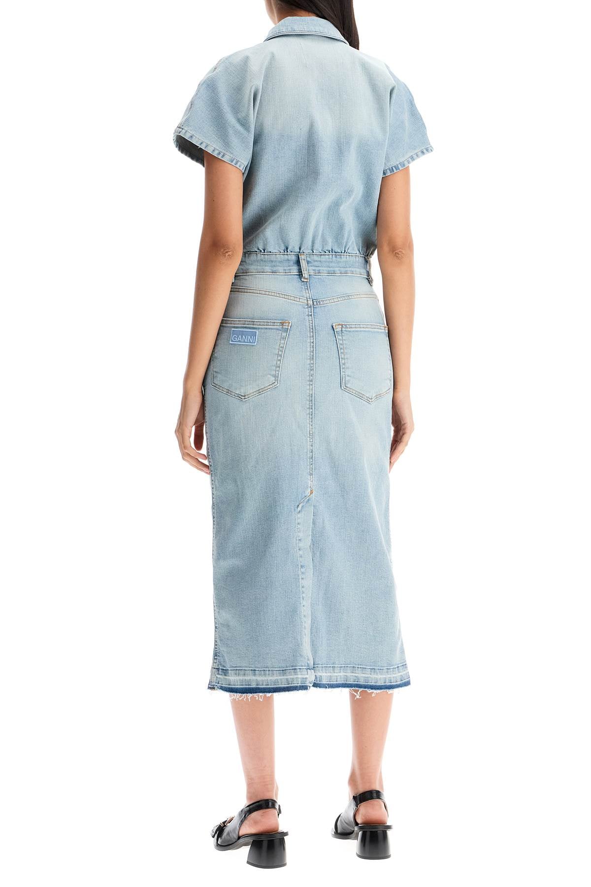 Ganni stretch denim midi dress in 8 image 2