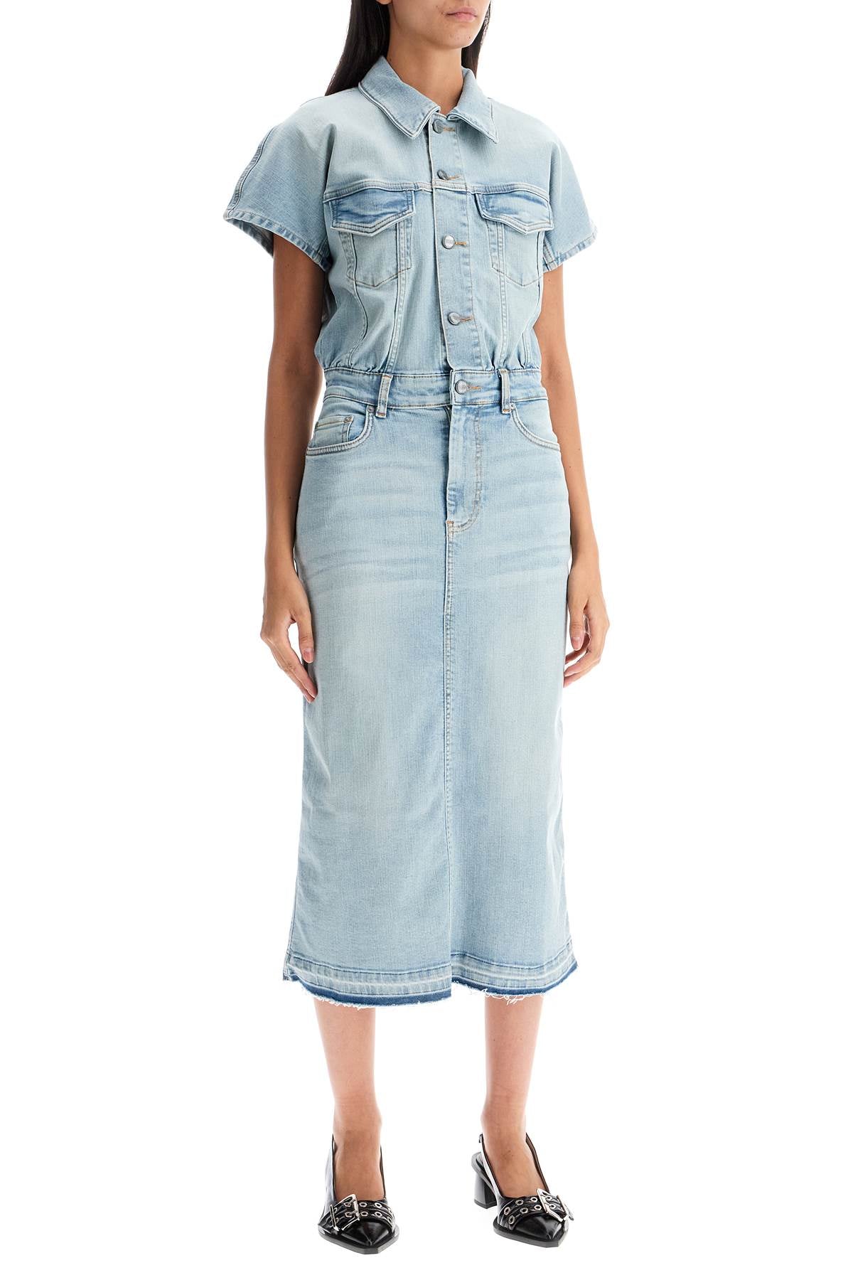 Ganni stretch denim midi dress in 8 image 1