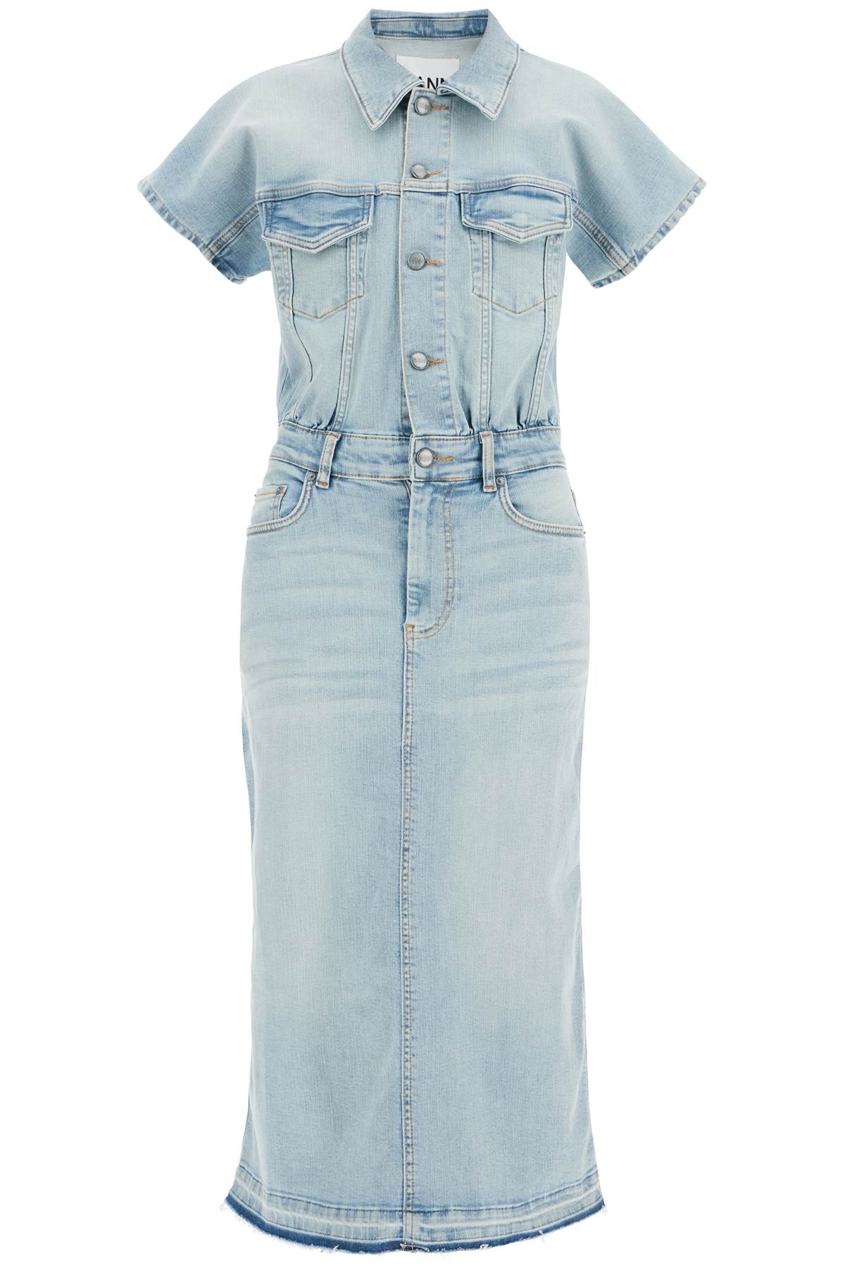 Ganni stretch denim midi dress in 8 image 0