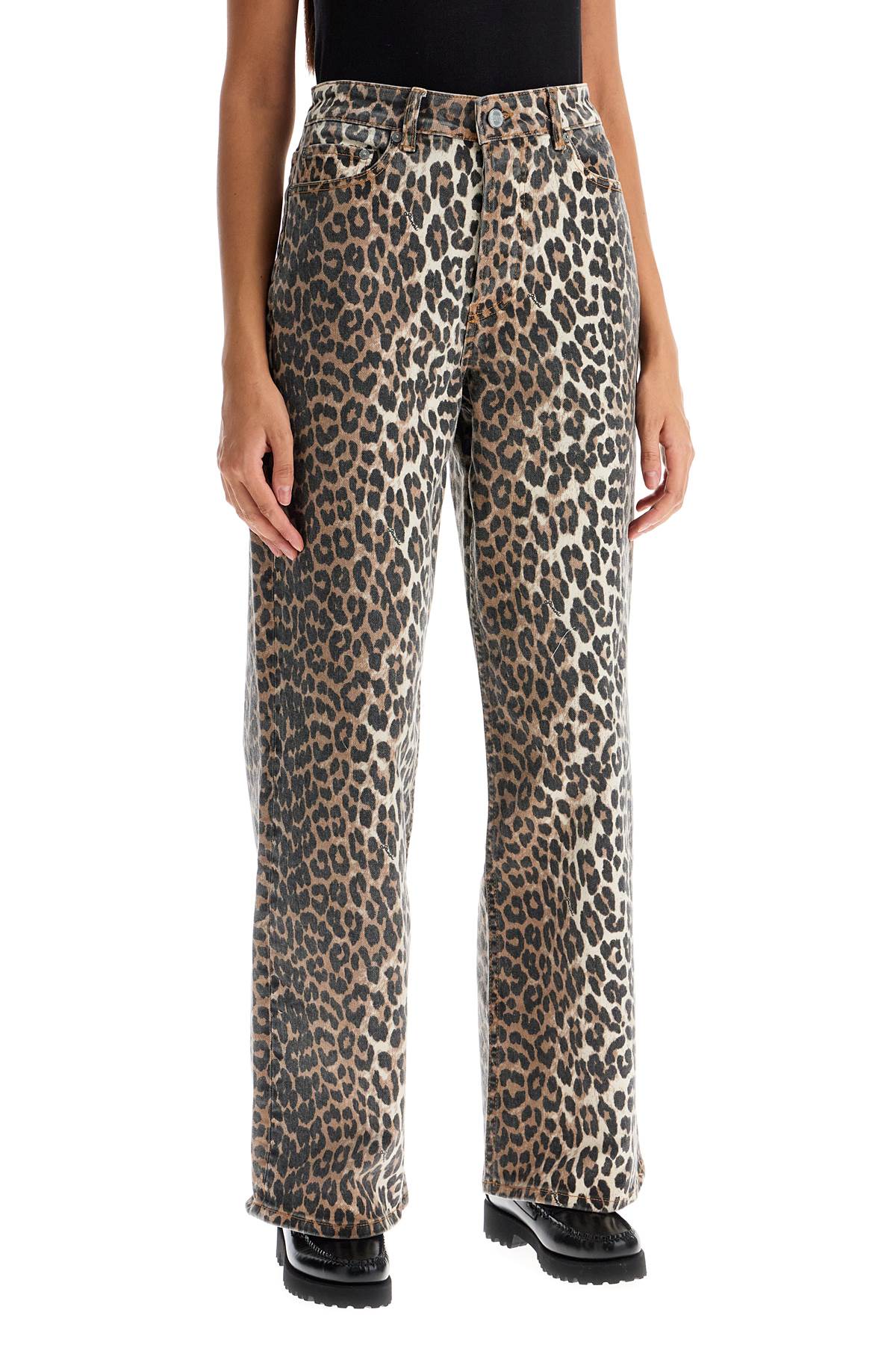 Ganni Leopard Print IZEY Wide Leg Jeans image 1