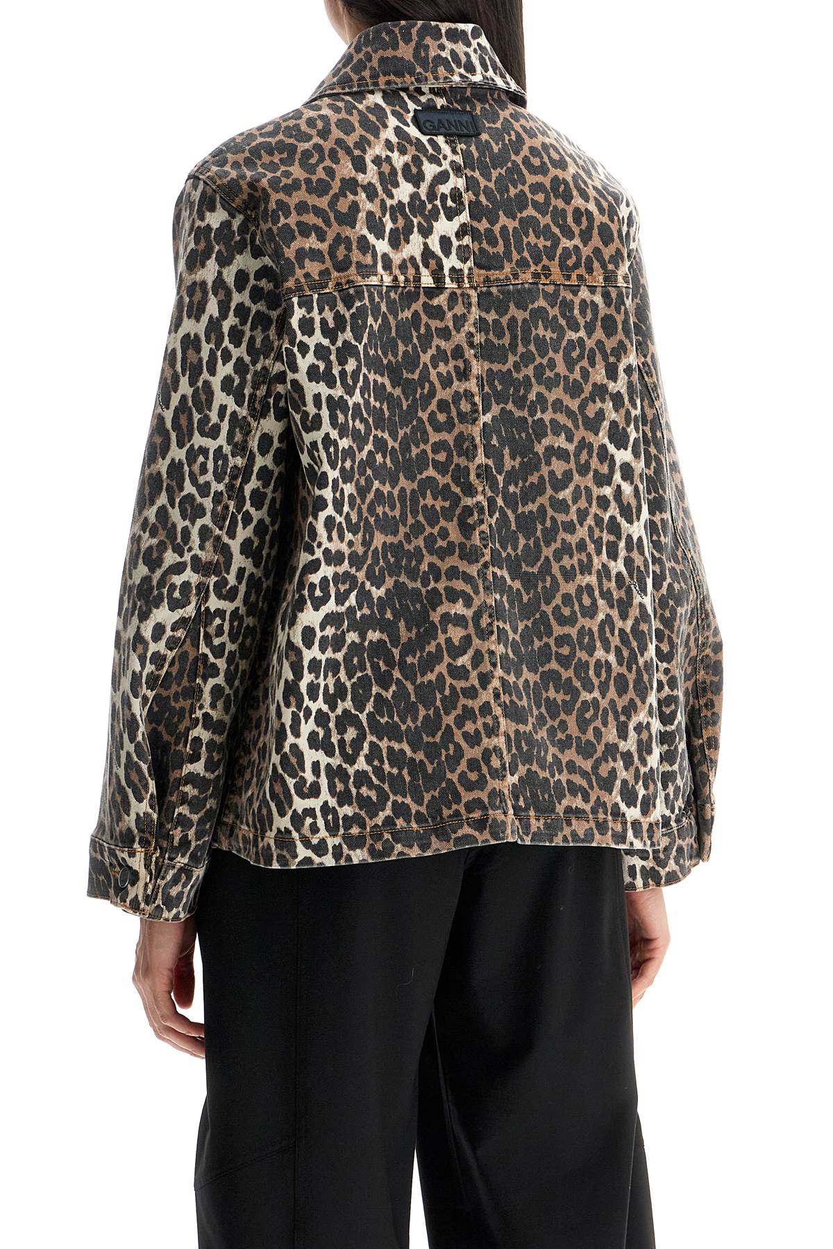 Ganni Leopard Print Organic Cotton Denim Jacket image 2