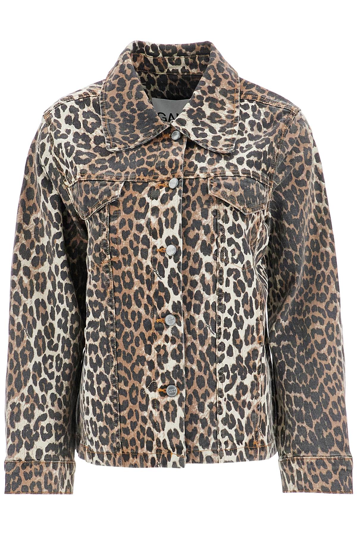 Ganni Leopard Print Organic Cotton Denim Jacket image 0