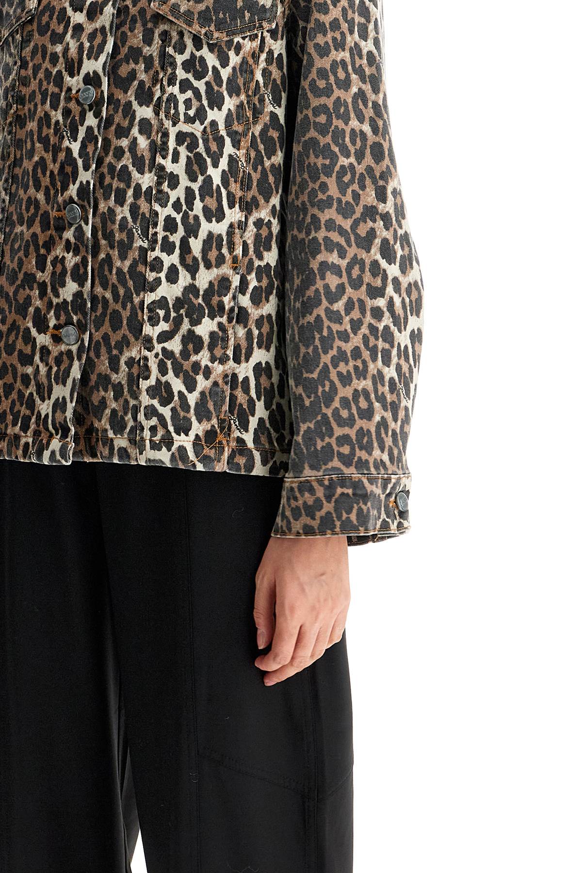 Ganni Leopard Print Organic Cotton Denim Jacket image 3