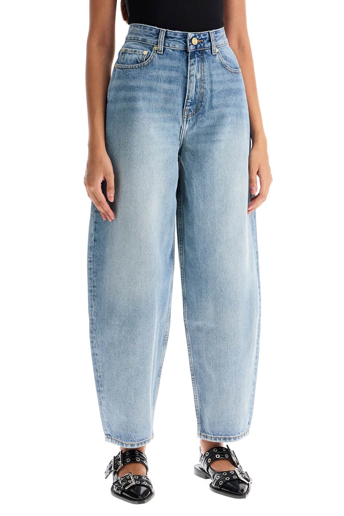 Ganni Organic Denim Tapered Jeans: Wide Fit, Curved Silhouette image 1