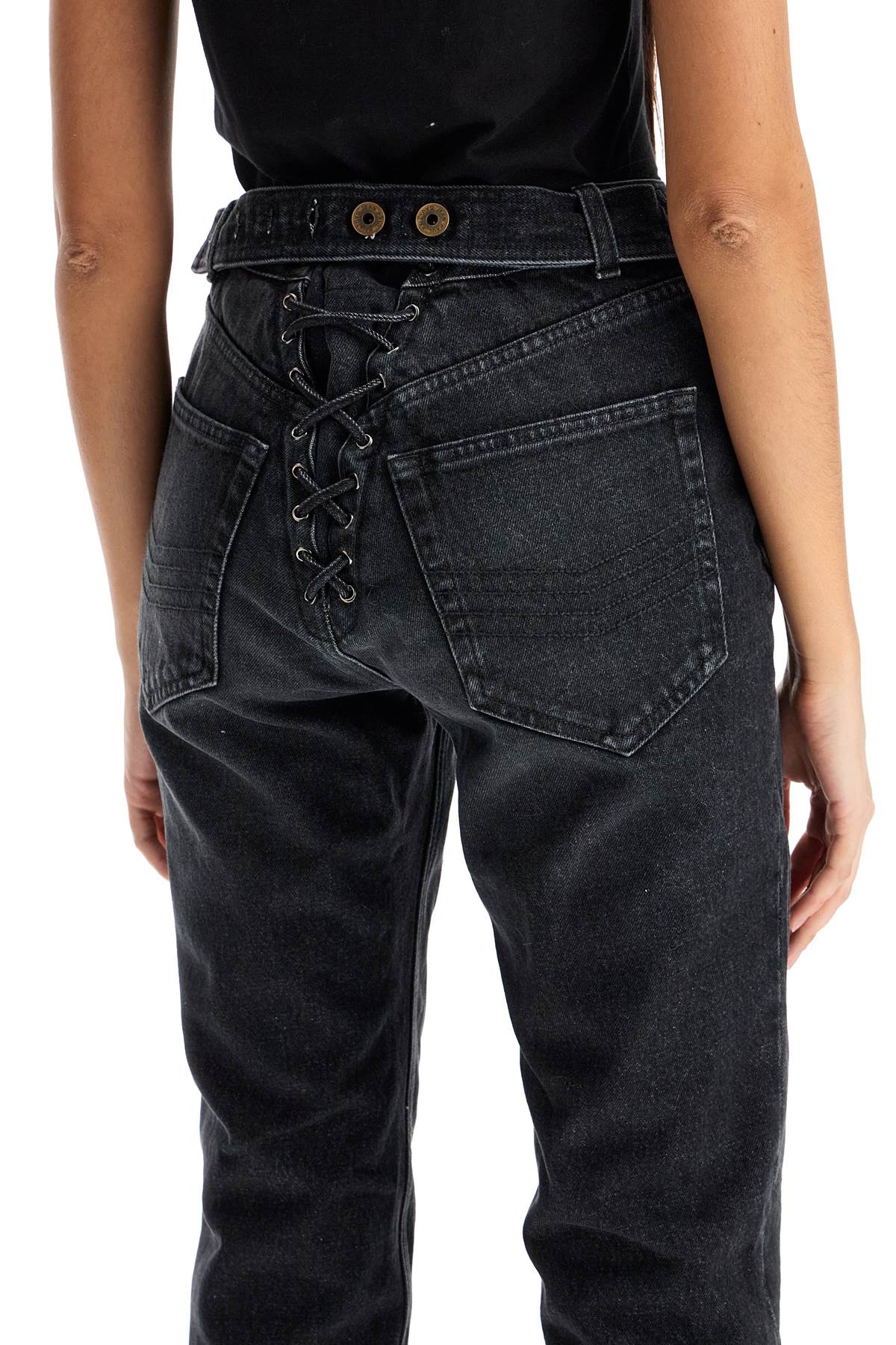 Jean Paul Gaultier Black Denim Jeans with Padded Inserts and Lace-Up Detail image 3